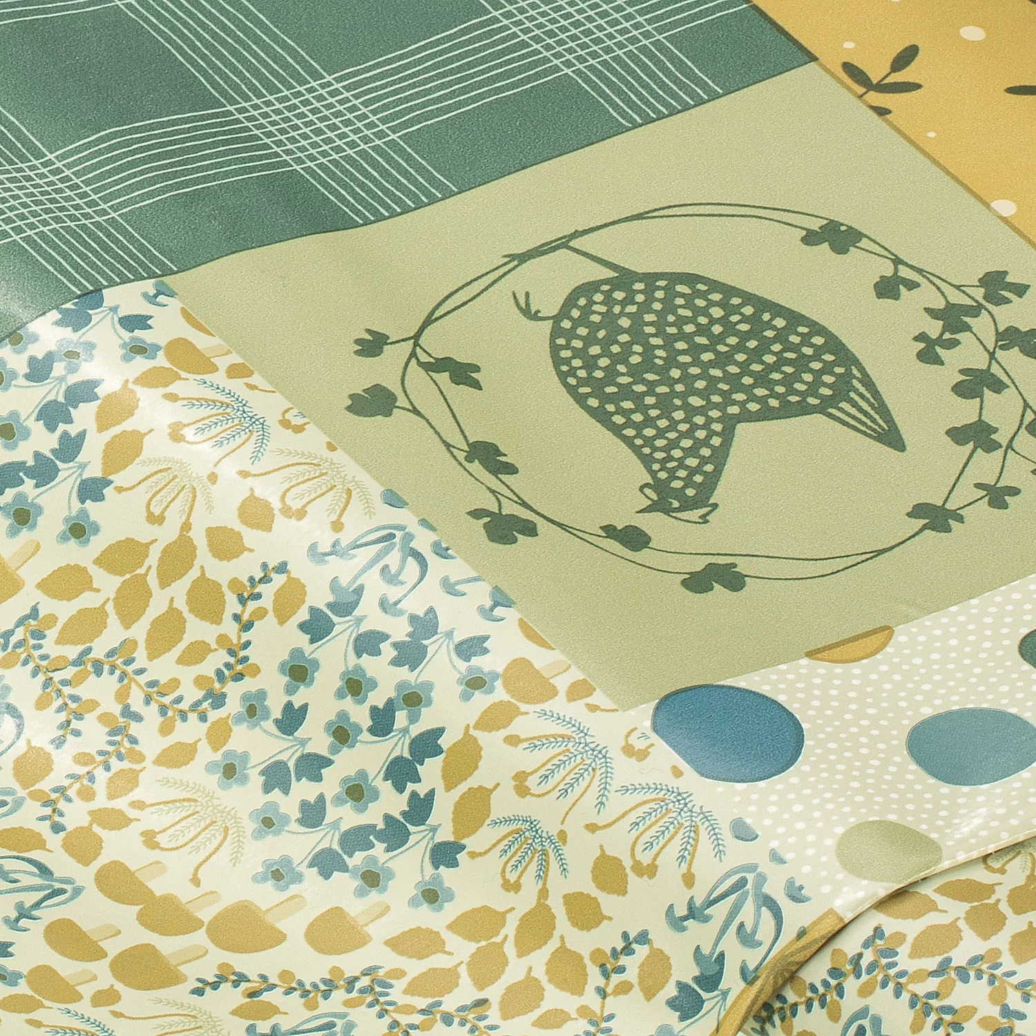 Abwaschbare Tischwäsche/Wachstuch Hühner, grün/natur Image