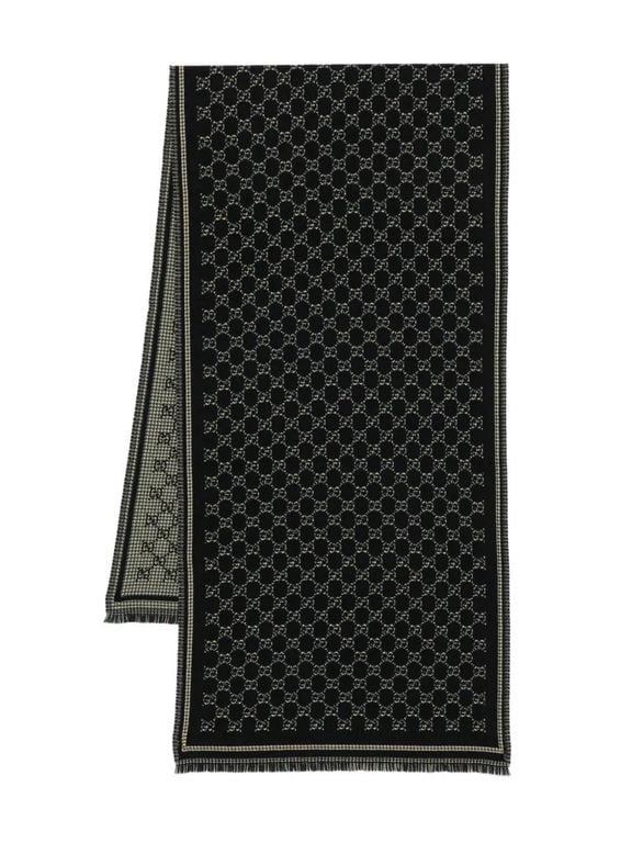 Gg Wool Scarf - Black - Gucci Scarves