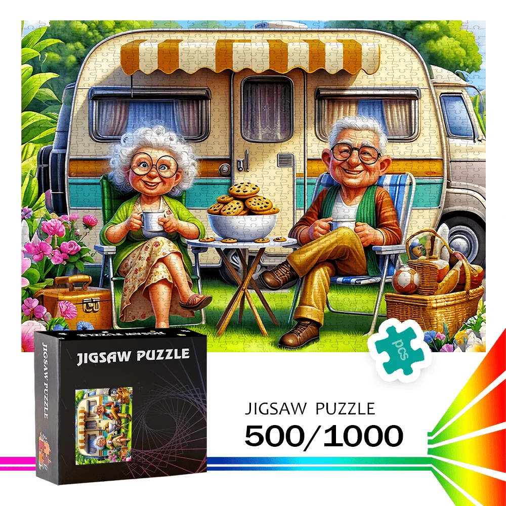 500/1000 Stück Vintage-Camper-Van- und Wohnmobil-Puzzle mit Paaren – Puzzlespiel für Kinder und Senioren, Familien-Bonding-Aktivität, herausfordernder BH Image