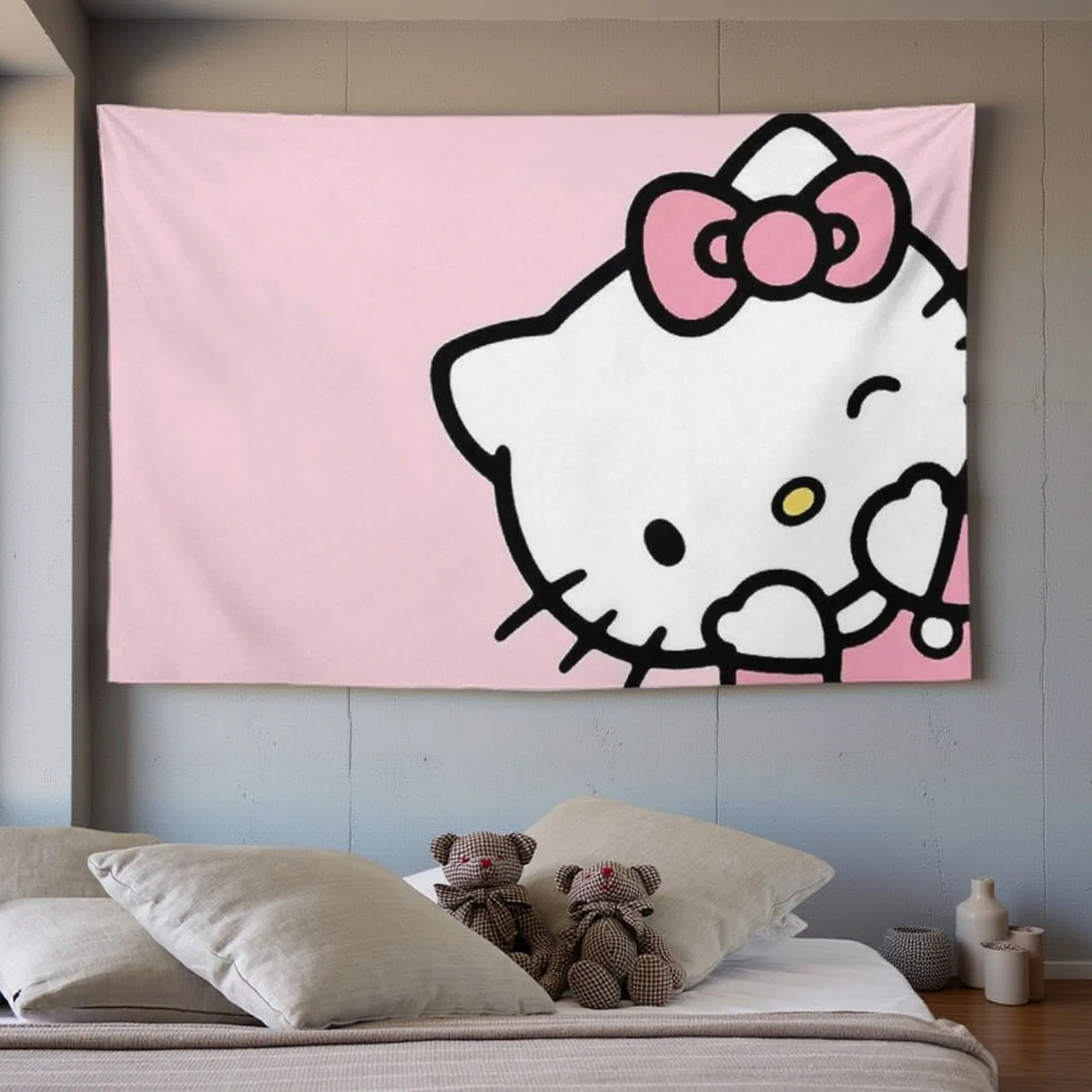 Sanrio Hello Kitty Wandteppich Sanrio Cute Kitten Wanddekoration eignet sich für niedliche Schlafsäle im Cartoon-Stil, Schlafzimmer und Zimmer