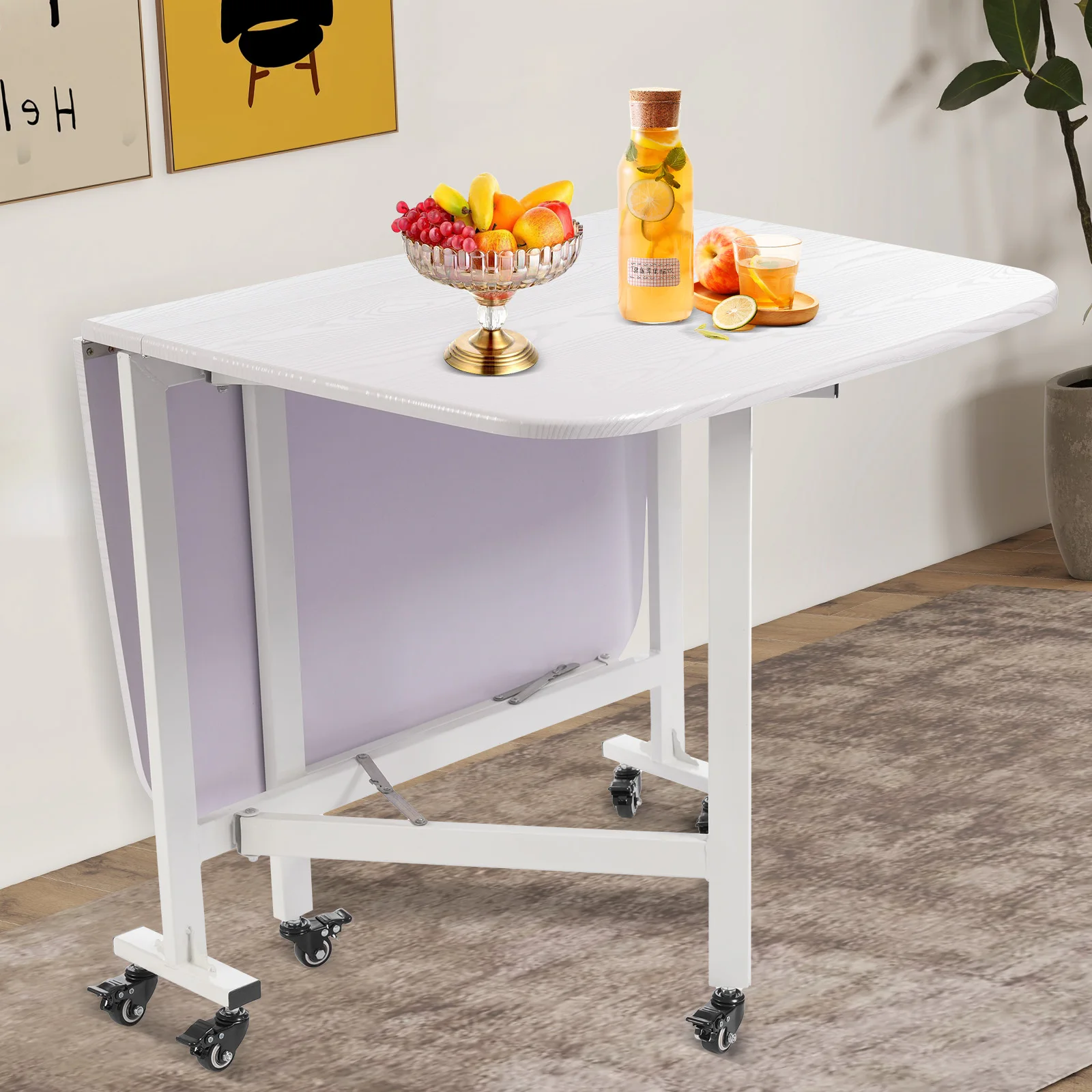 Multifunktionaler faltbarer Küchentisch, 120 x 80 x 75 cm, weiße Holzmaserung, 3-facher mobiler Klapptisch, zum Esszimmer, Nachttisch, Heimbüro