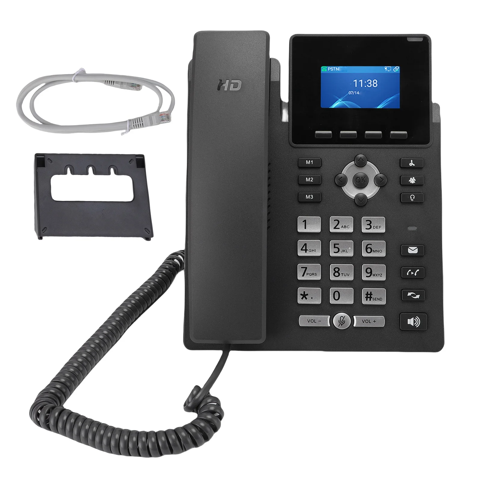 Intelligentes IP-Telefon, Desktop-Business-Media-Telefon mit offenem Mobilteil, SIP-VoIP-Konto, 2,4-Zoll-Farbdisplay, zwei Gigabit-Ethernet-Ports