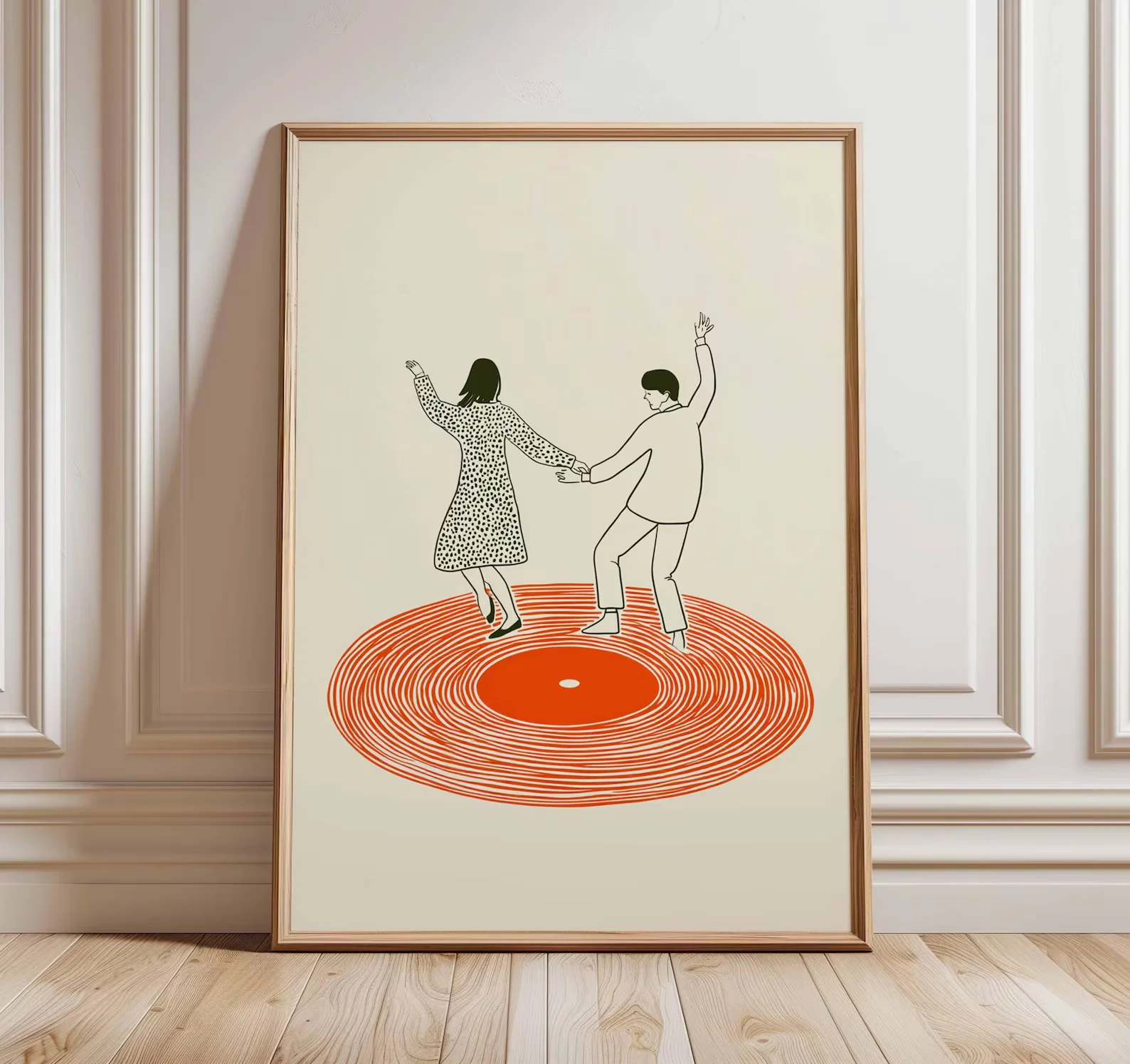 Stampa artistica da parete con coppia danzante, poster con giradischi retrò, illustrazione ispirata alla musica moderna per il bar di casa o il soggiorno