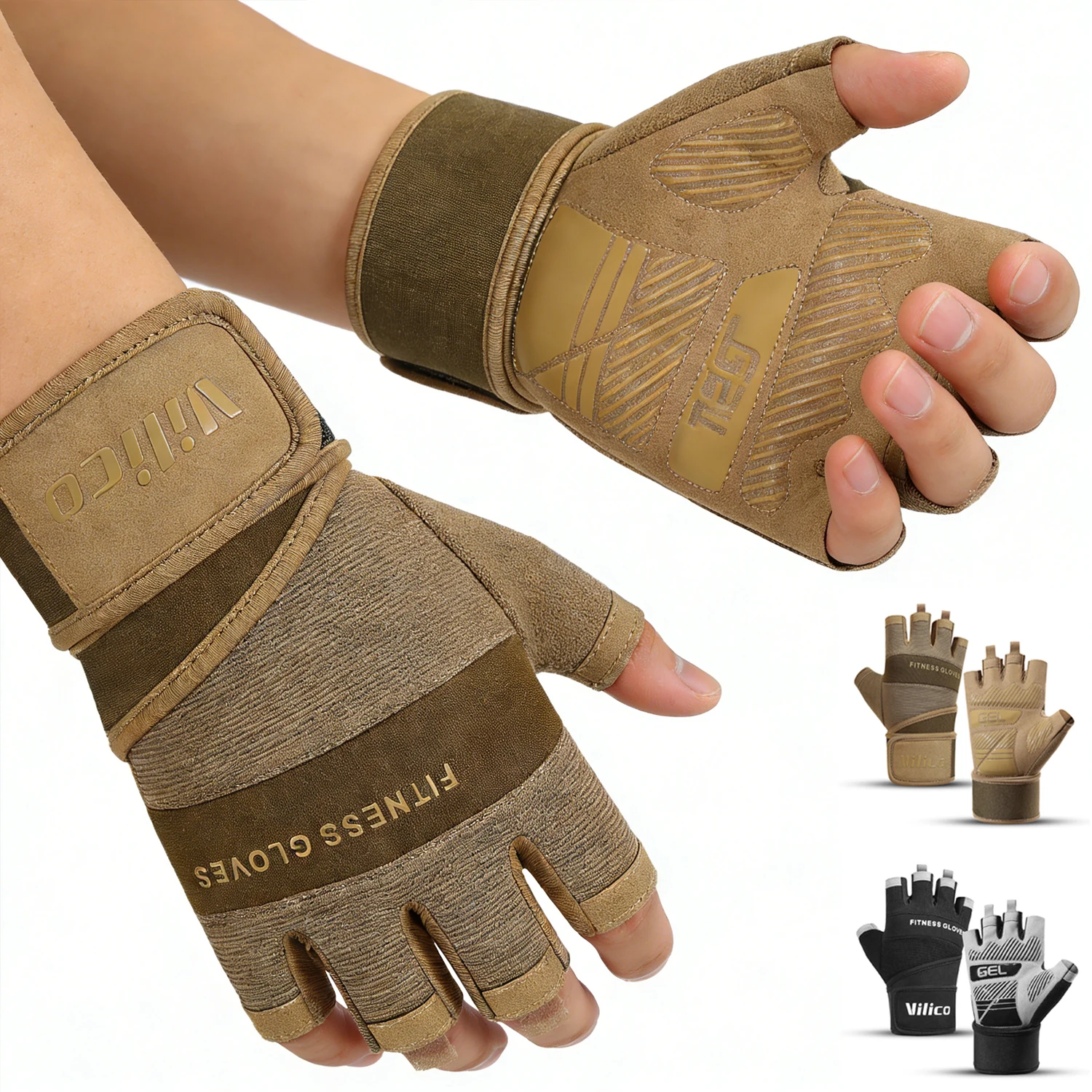 Half Finger Gym Gloves Weightlifting Dumbbell Training Anti-Slip Fitness Gloves with Wrist Support Workout Crossfit Exercise