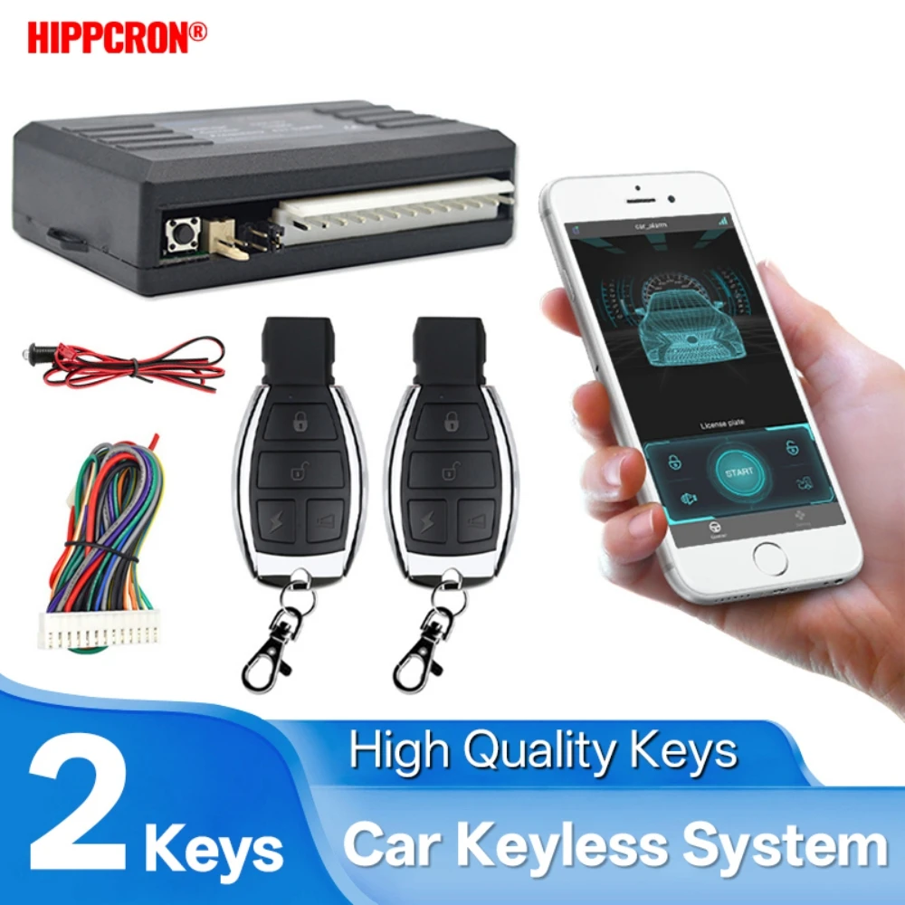 Hippcron Kfz-Türschlosssystem-Set, schlüsselloses Fahrzeug-Zugangssystem mit Fernbedienung und 2 Fernbedienungen, universell Image