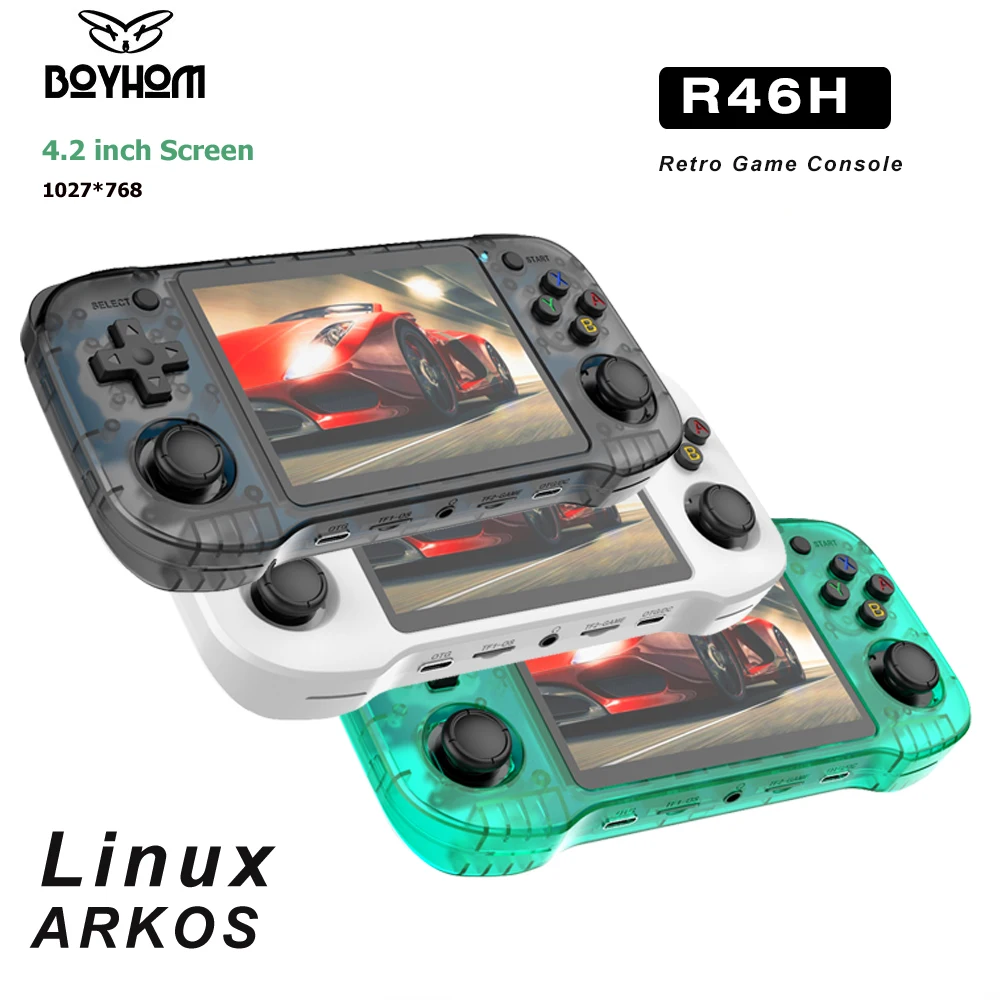 BOYHOM R46H Retro Handheld-Spielkonsole ARKOS-System 4,2-Zoll-HD-Bildschirm Tragbarer Taschenspieler Videospiel-Geschenk für Kinder R36S Pro Image