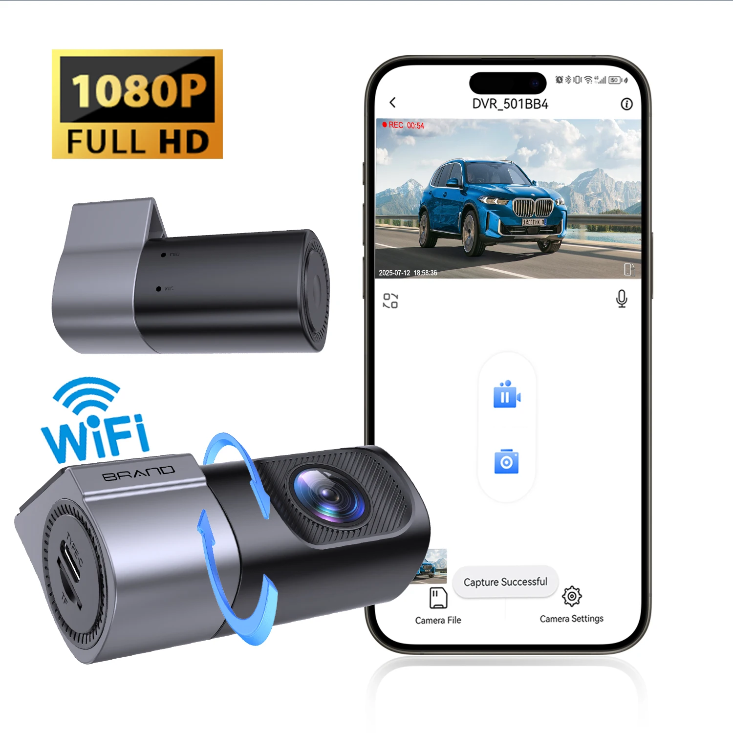 1080P Auto-Dashcam Neue WLAN-Autokamera Fahrzeugrekorder Smart Car APP-Steuerung Videorekorder 360 ° Rotierendes Nachtsichtgerät für alle Image