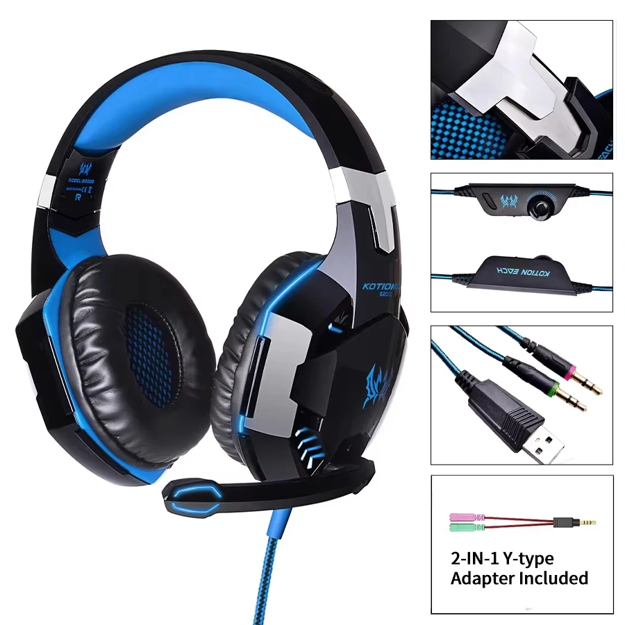 Kabelgebundene Gaming-Headsets, große Kopfhörer mit LED-Licht, Mikrofon, Stereo-Kopfhörer, tiefer Bass, für PC, Computer, Gamer, Laptop, PS4, Neu X-BOX