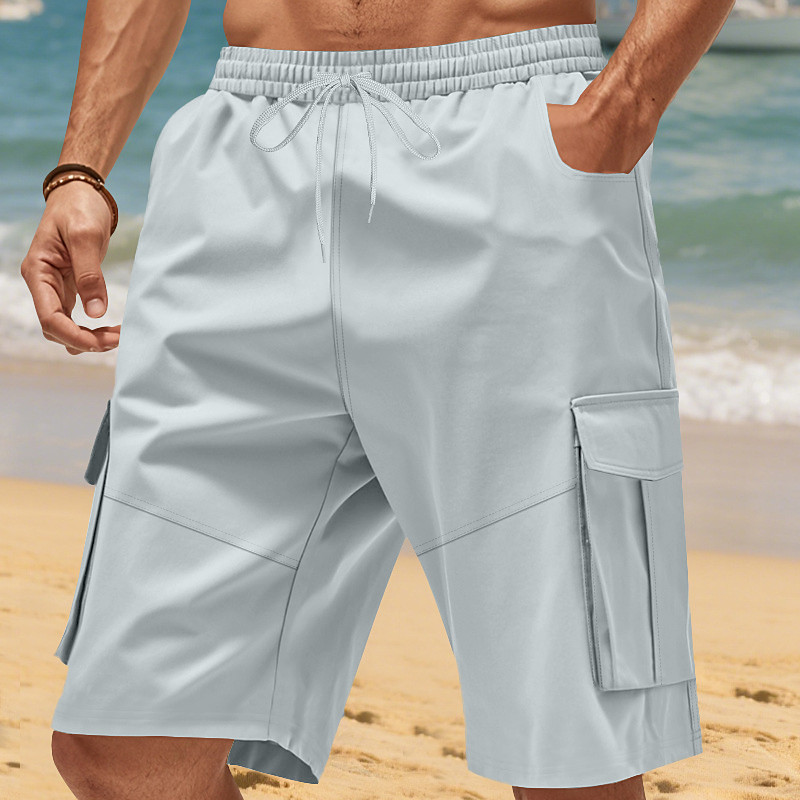 Men's Tactical Cargo Cargo Shorts Shorts Casual Shorts Hiking Shorts Pocket Elastic Waist Multiple Pockets Plain Breathable Knee Length Casual Outdoor Streetwear Fashion Streetwear Khaki Black