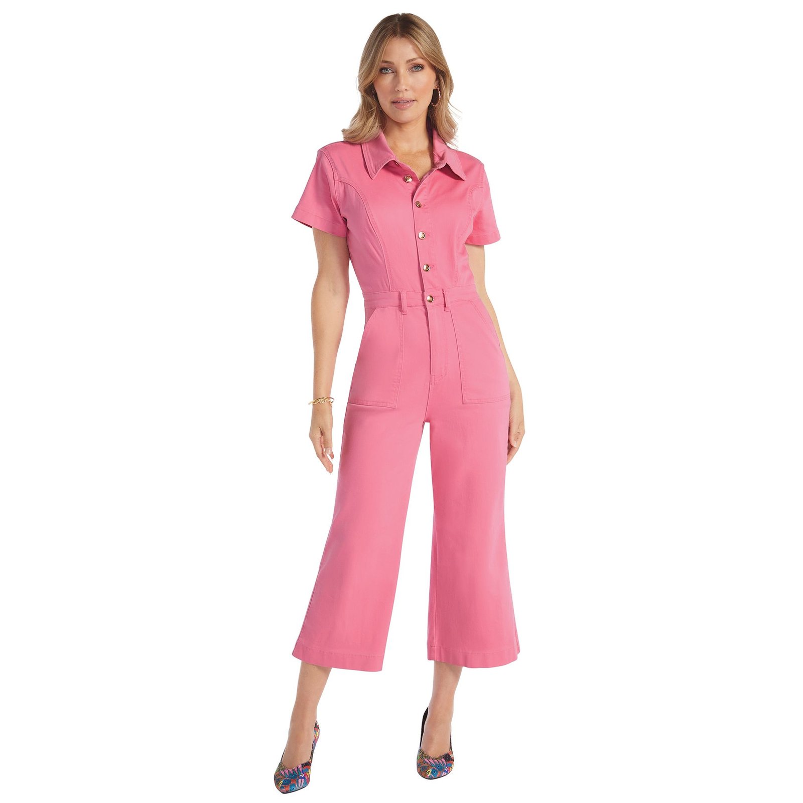 Masseys Denim Jumpsuit (Size 8) Strawberry Pink Wash, Cotton,Spandex