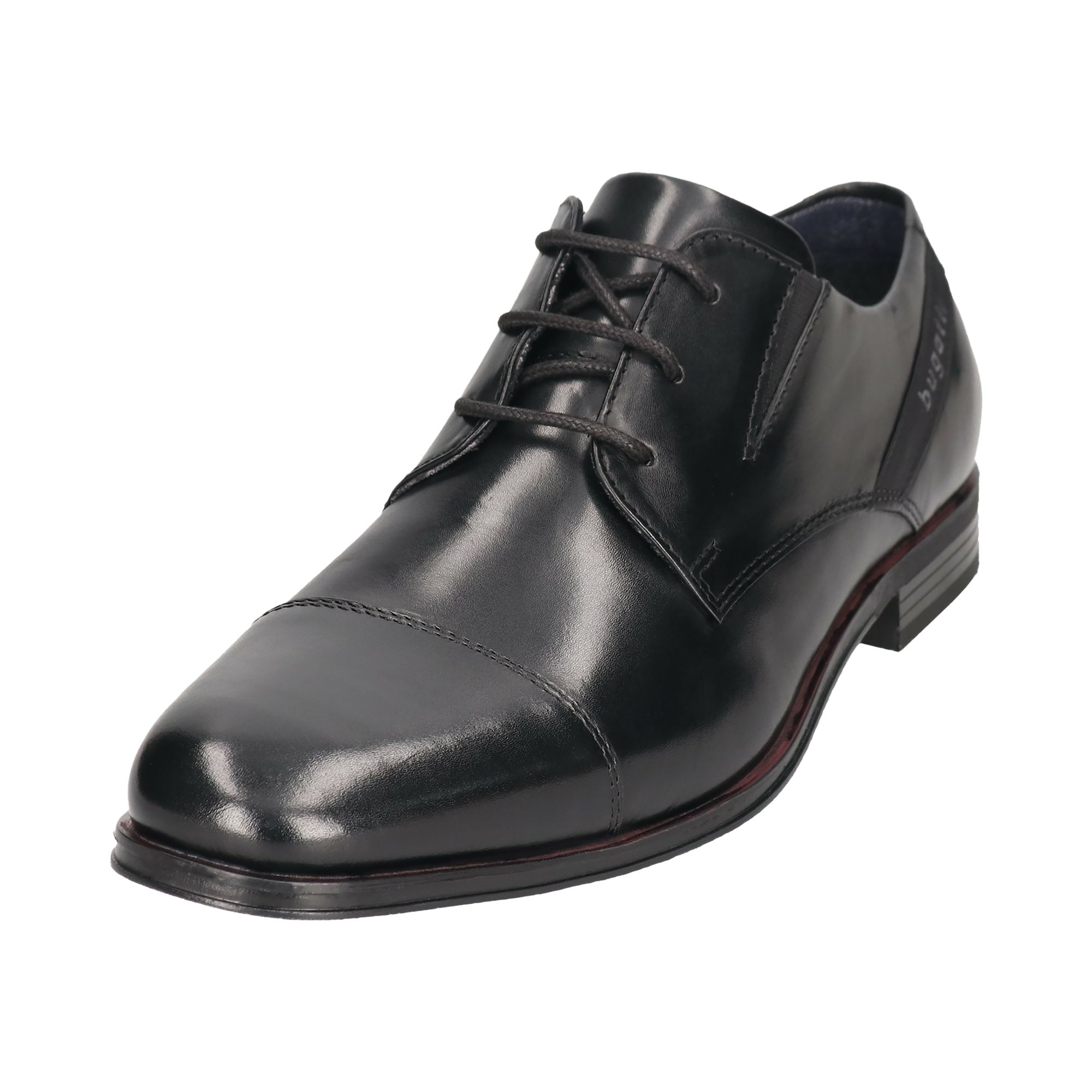 Schnürschuh BUGATTI, Herren, Gr. 40, schwarz, Leder, Schuhe Schnürschuh, Halbschuh, Business-Schnürer, Anzugschuh mit seitlichem Logoschriftzug