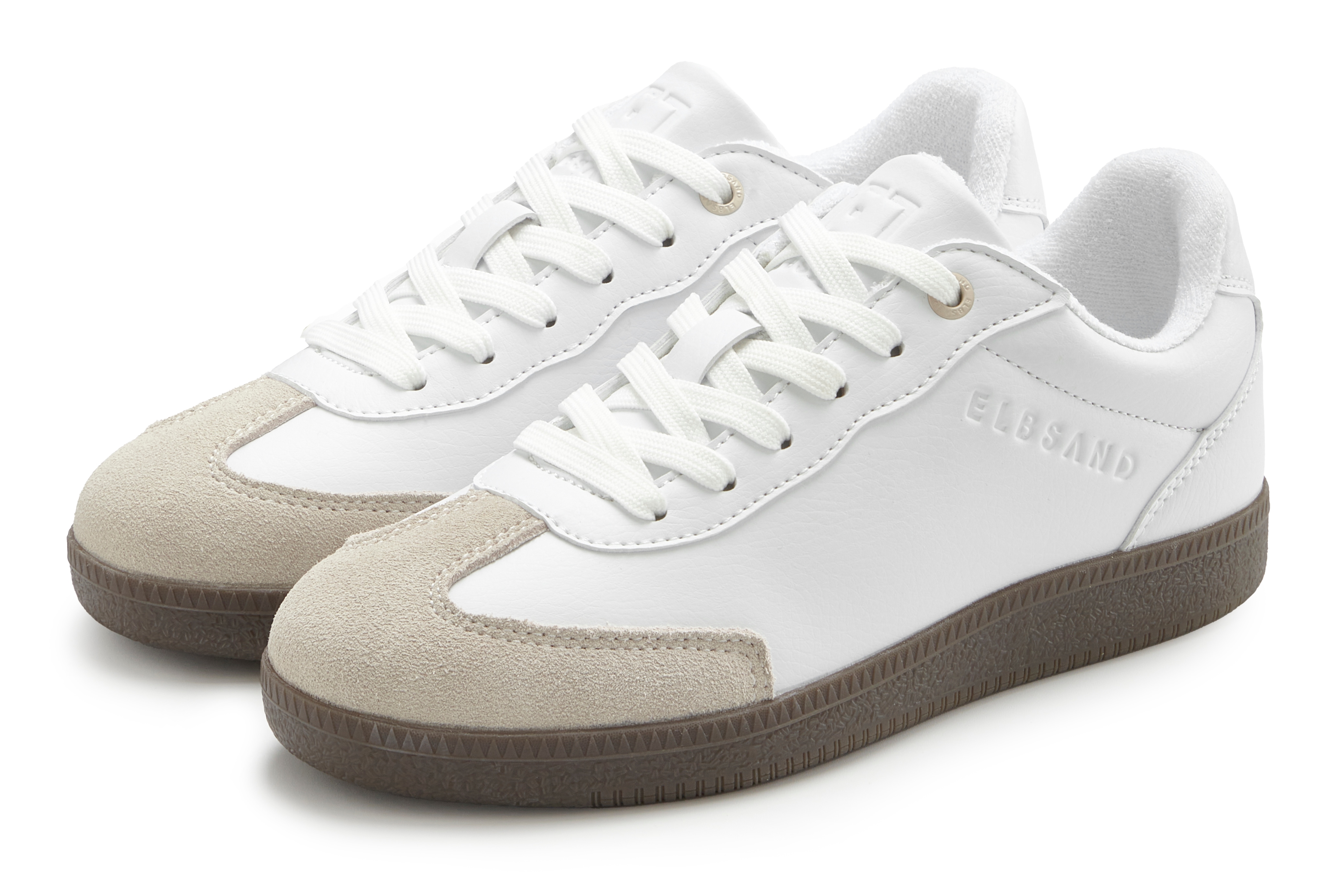 Sneaker ELBSAND "Freizeitschuh", Damen, Gr. 42, weiß, Obermaterial: 90% Lederimitat, 10% Rindsleder. Decksohle: 100% Textilmaterial. Futter: 100% Textilmaterial. Laufsohle: 100% Synthetik, unifarben mit Farbeinsatz, Schuhe Sneaker, Retro Sneaker,...