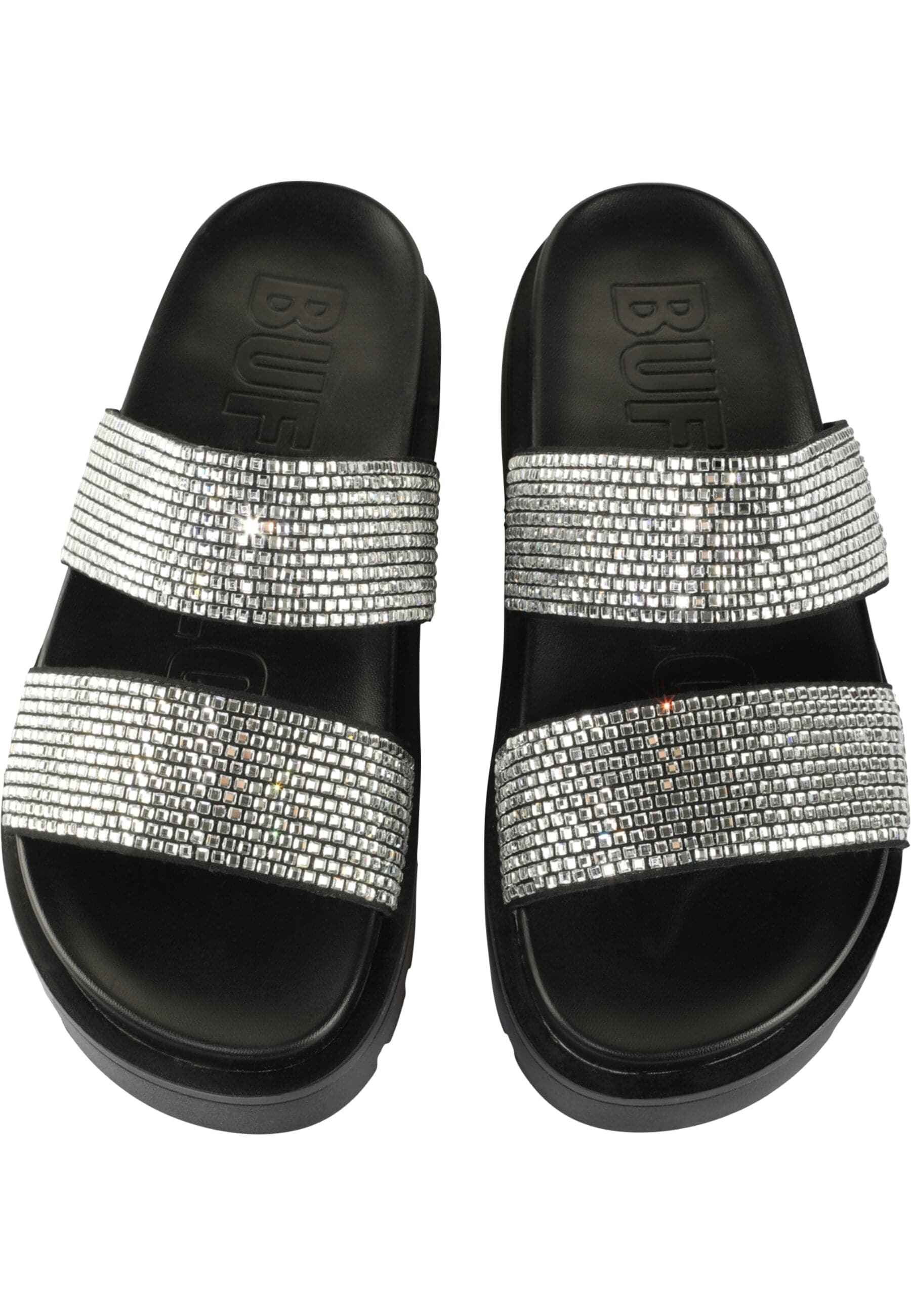 Sandale BUFFALO "Buffalo RAYA TSS SPARK", Damen, Gr. 41, schwarz, silber, Polyurethan, unifarben, Schuhe Sandale