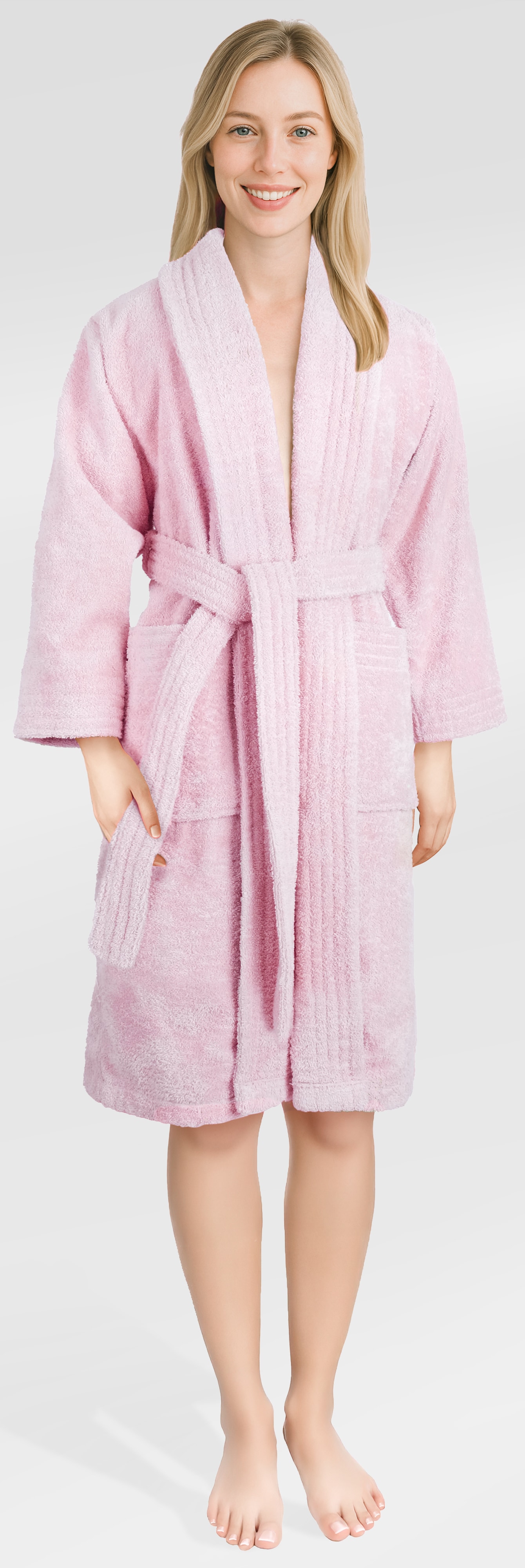 Damenbademantel HAMMETEX "Ren, 100% Baumwolle" Gr. M, rosa, L:100cm, Baumwolle, Hausmäntel, 380 g/m² Frottee Bademantel mit Taschen – Saugfähig & Weich