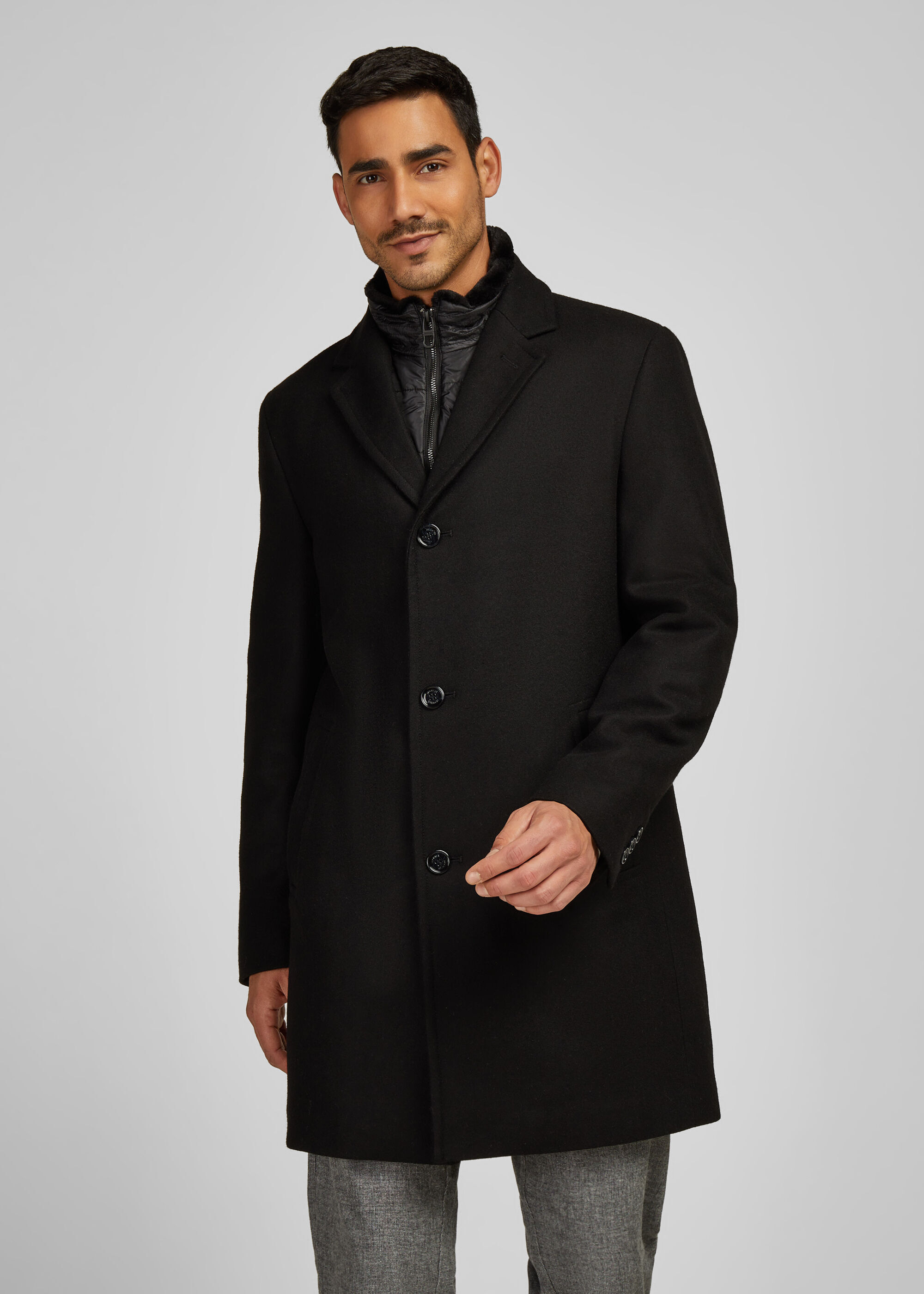 Kurzmantel HECHTER PARIS "Mantel", Herren, Gr. 48 Herren, schwarz, 60% Wolle, 40% Polyester, unifarben, regular fit, Mäntel Kurzmantel