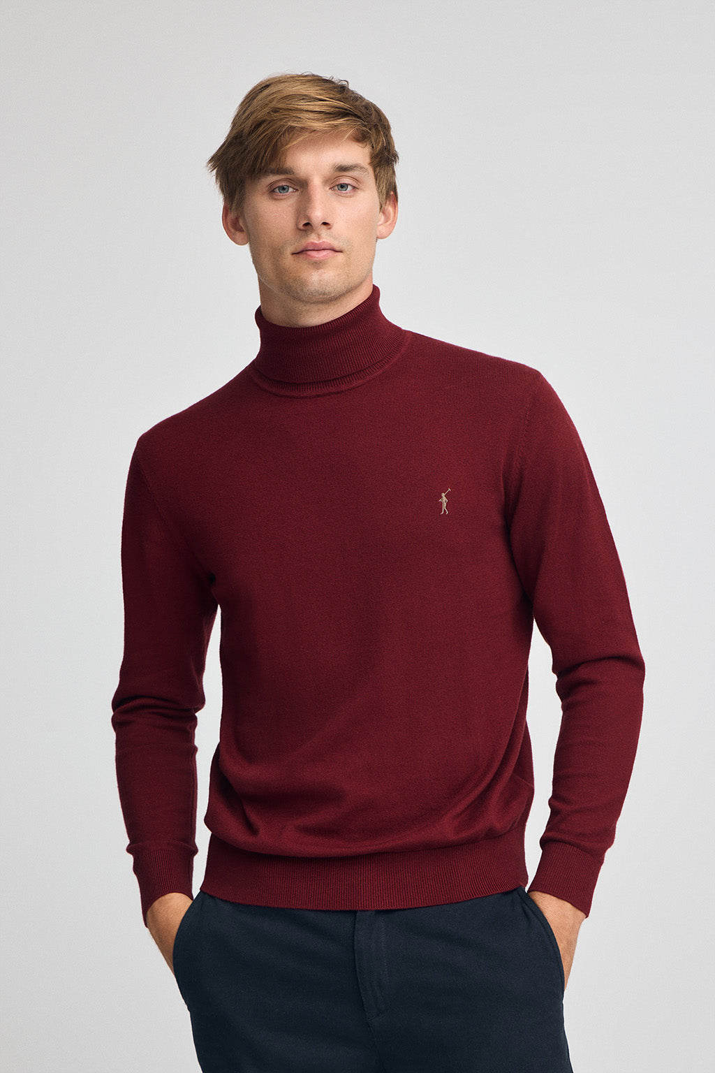 Rollkragenpullover granatrot aus Wollgemisch mit gesticktem Rigby Go-Logo Image