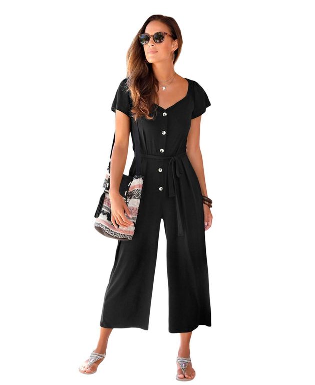 Button Detail Jumpsuit - Black - Lascana Jumpsuits
