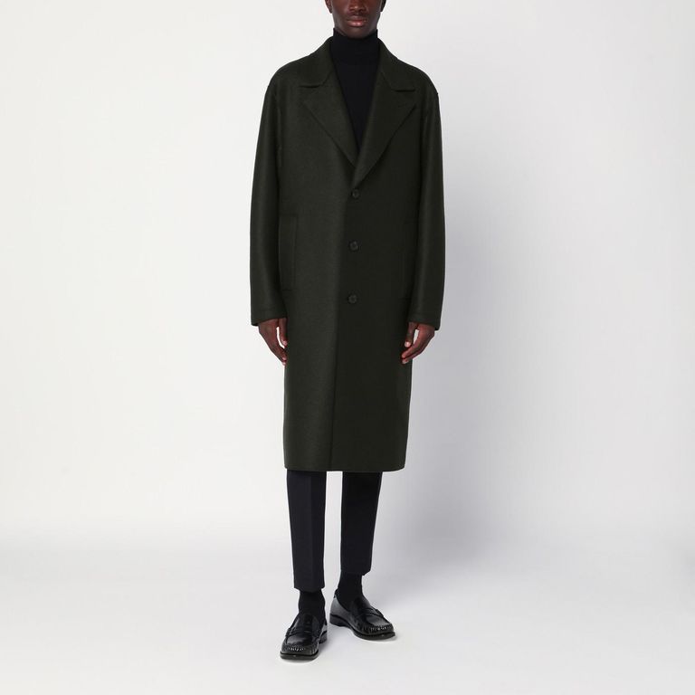 Khaki Single-Breasted Wool Coat - Black - Harris Wharf London Coats