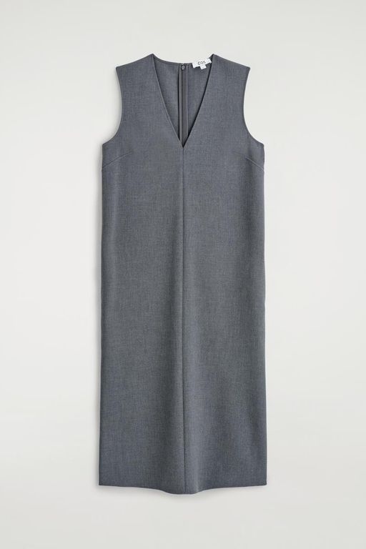 Sleeveless V-Neck Midi Dress - Gray - COS Dresses