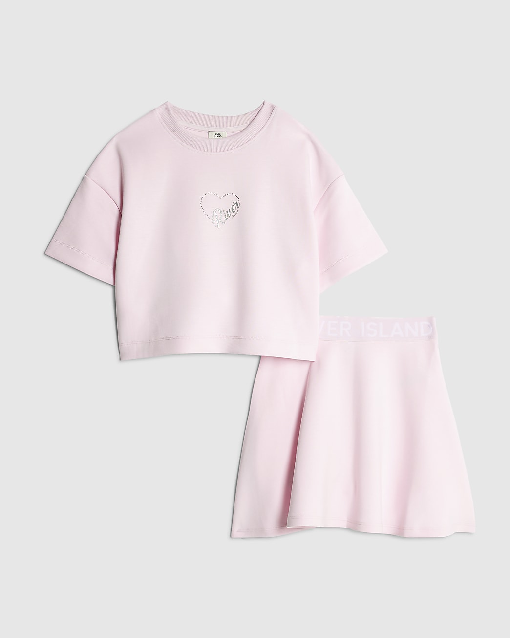 River Island Girls T-shirt & Skirt Set Pink Premium Cotton - Size 11-12Y | River Island Sale | Discount Designer Brands