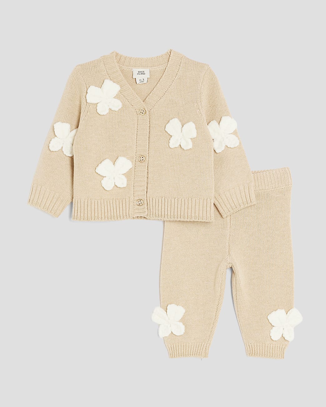 River Island Baby Girls Cardigan Set Beige Crochet Bow - Size 12-18M | River Island Sale | Discount Designer Brands