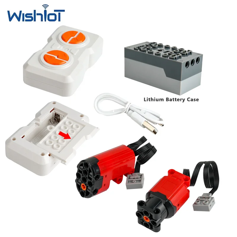 Lithium-Batterie-Box + Fernbedienungstechnologie Bausteine-Teile Mit 1:14 Rotem L/Servo-Motor DIY Moc Bausteine Spielzeug Zubehör Image