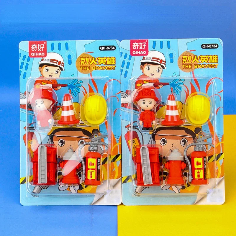 6 Teile/satz Kreative Cartoon Feuerwehrmann Gummi Radiergummi Kawaii Radiergummis Schule Liefert Schreibwaren Kinder Studenten Coole Preise Image