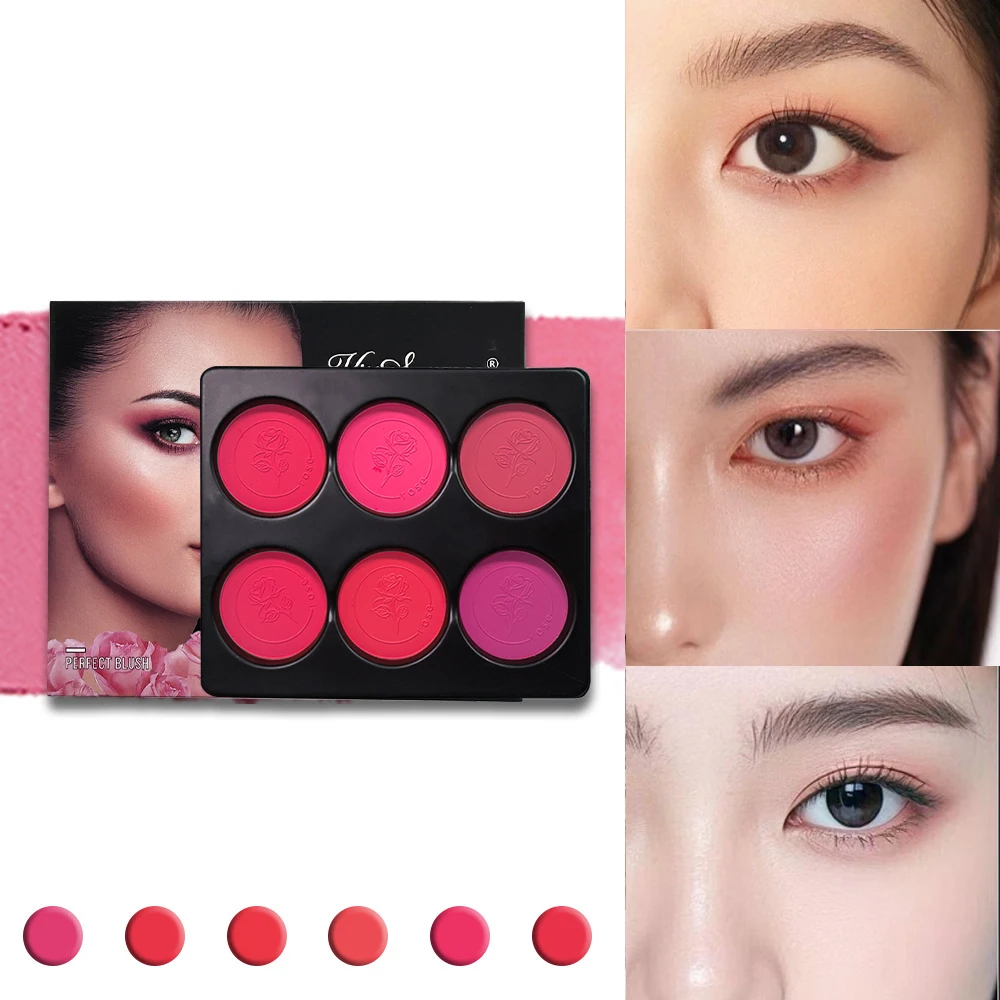 Palette de fard à joues 6 couleurs pour joues, Palette de maquillage de fard à joues de Contour mat pour le visage, nuances de fard à joues pour joues du visage scintillantes construibles