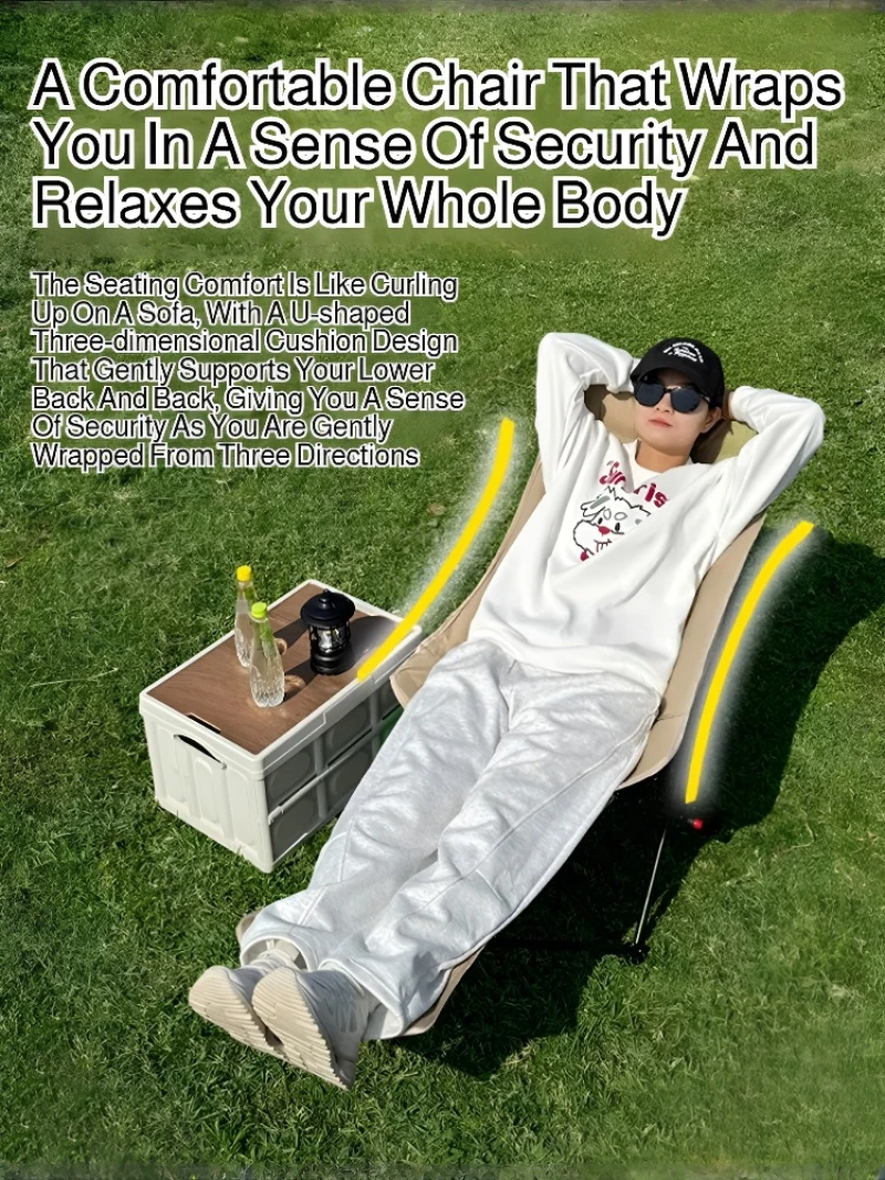 Tragbarer Klappstuhl, erhöhter Stuhl, Hocker, verstellbare Mittagspause, Rückenlehne, Mondstuhl, Outdoor, Picknick, Strand, Camping, Angeln, Lounge Image