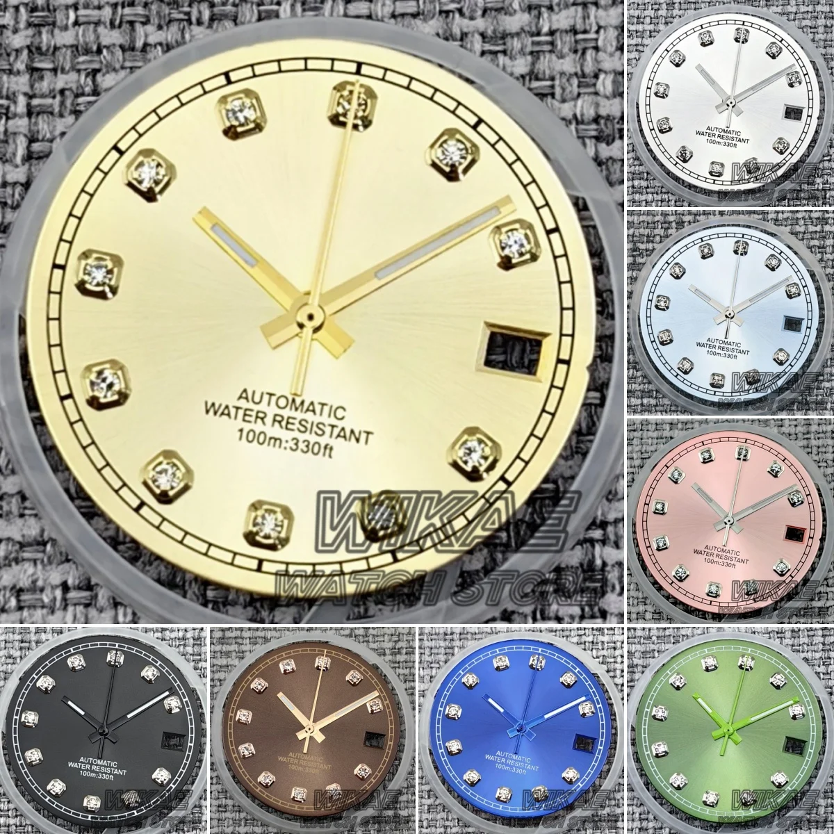 29 mm D-J-Stil, Diamant-Zifferblatt und Zeiger-Set, Schwarz, Blau, Rosa, Gold, Weiß, Braun, Sunburst-Zifferblatt, passend für NH35/NH36-Uhrwerk, Reparaturwerkzeug Image