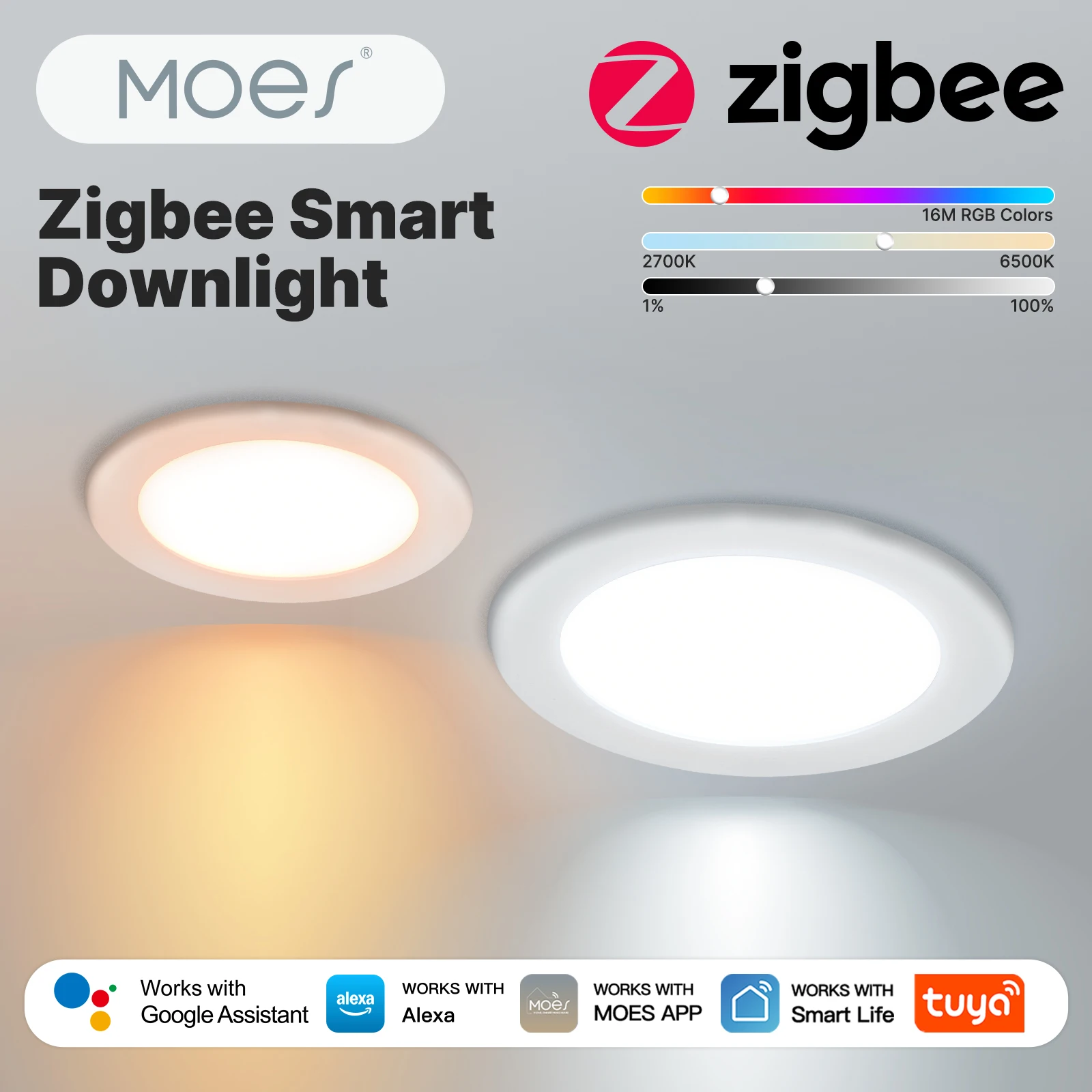 MOES Tuya ZigBee Smart LED Downlight Runde Strahler 9W/12W RGB Farbdimmlampe Funktioniert mit Alexa Google Home Image