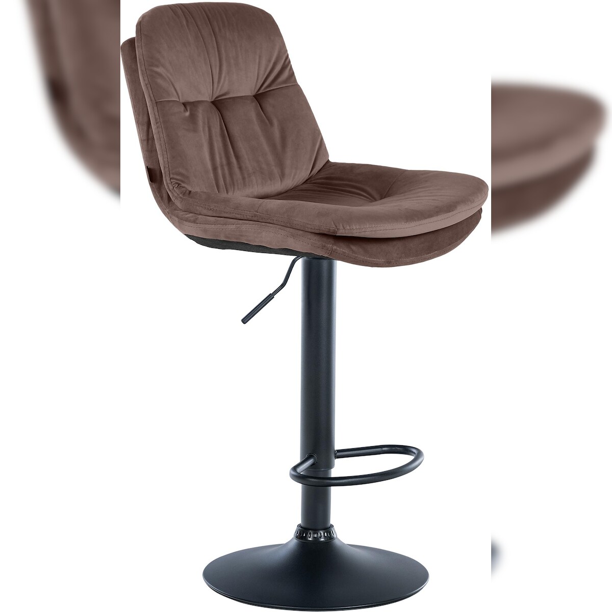 DELUKE Barhocker MITUN - Samt Braun 46x54x94 cm Schwarz | Barstuhl Höhenverstellbar Mit Lehne Drehbar Tresenhocker Tresenstuhl Kneipenhocker Kneipenstuhl Image