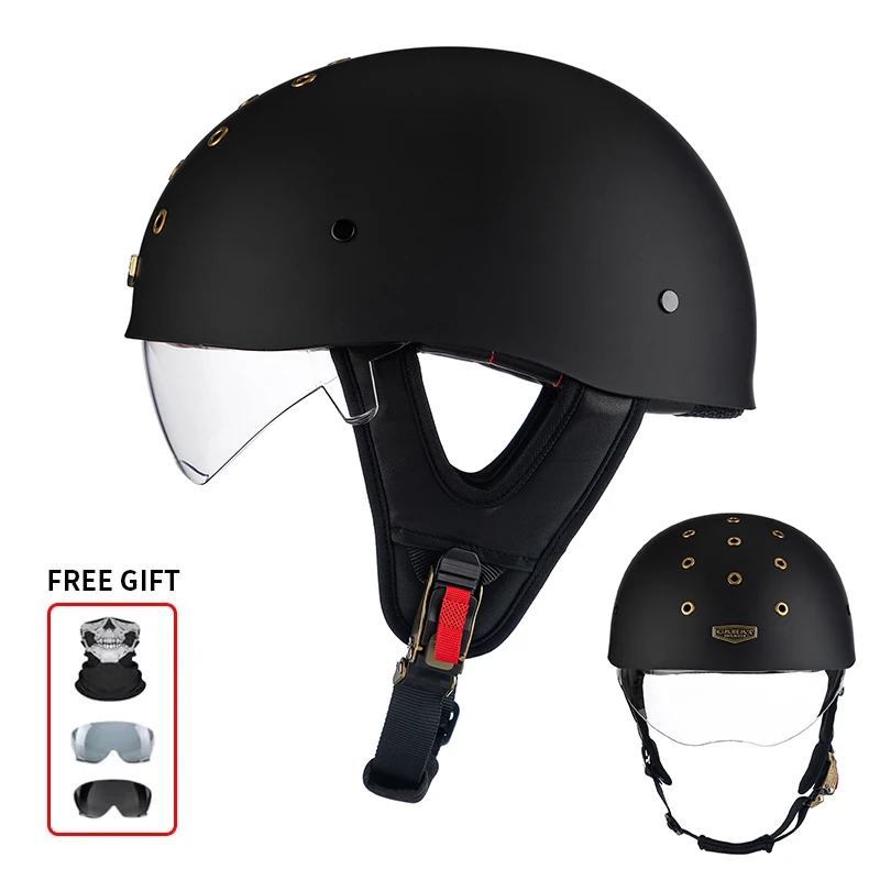 2025 Neuer leichter Retro-Motorradhelm mit Gesichtsöffnung für den Sommer, männlicher Antikollisionshelm mit Sonnenschutzspiegel Image