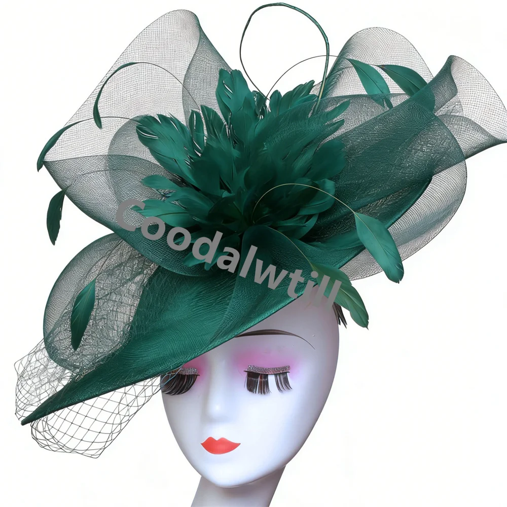 Damen Schleier Feder Haar Pillbox Fascinator Hut Frauen Elegante Kirche Derby Große Kopfbedeckung Damen Rennen Party Chapeau Cap Party Image