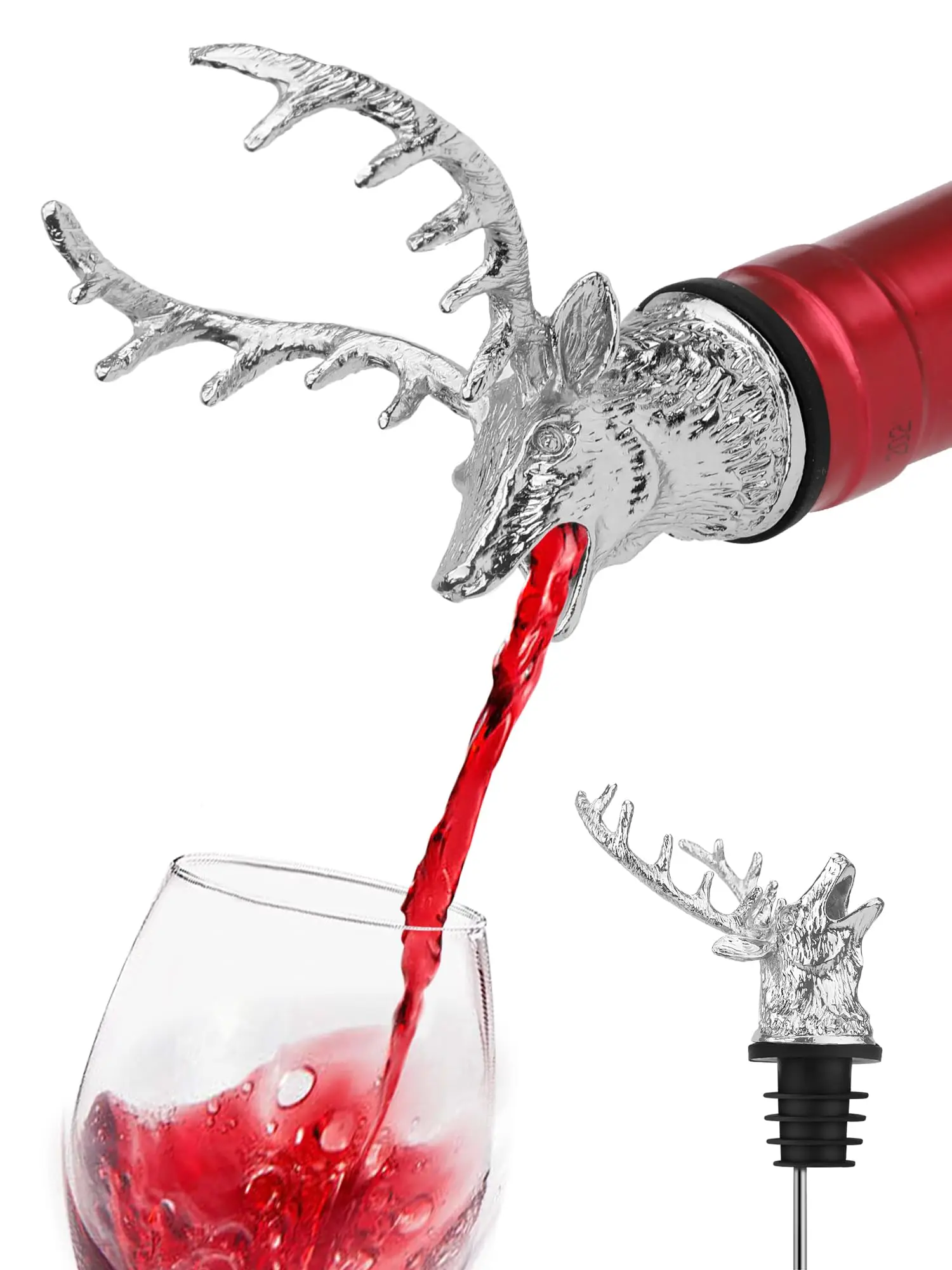 Weinbelüfter-Ausgießer, Liqour-Ausgießer aus Edelstahl mit Flaschenverschluss, Retro-Stil, Premium-Weinausgießer, Flaschenausgießer, Stopfen Image