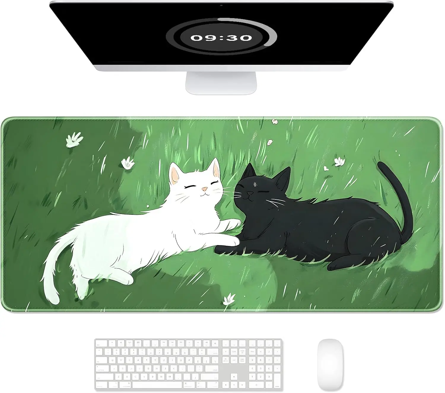 Cute Cat XXL Gaming-Mauspad – Grün, genäht und rutschfest für Desktop-, Laptop- und kabellose Mäuse Image