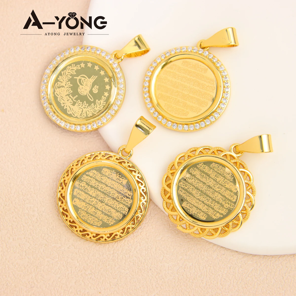Türkische Münzen Anhänger 18k vergoldet Dubai Mode Zirkonia Runde Halskette Anhänger Oman Braut Täglich Party Schmuck Geschenke Image