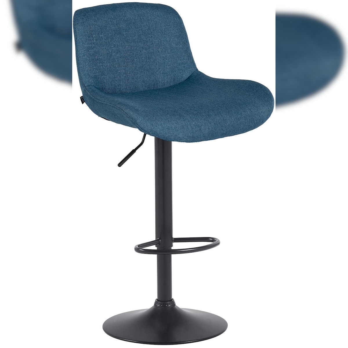 DELUKE Barhocker PONOR - Stoff Blau 50x50x85 cm Schwarz | Barstuhl Höhenverstellbar Mit Lehne Drehbar Tresenhocker Tresenstuhl Kneipenhocker Kneipenstuhl Image