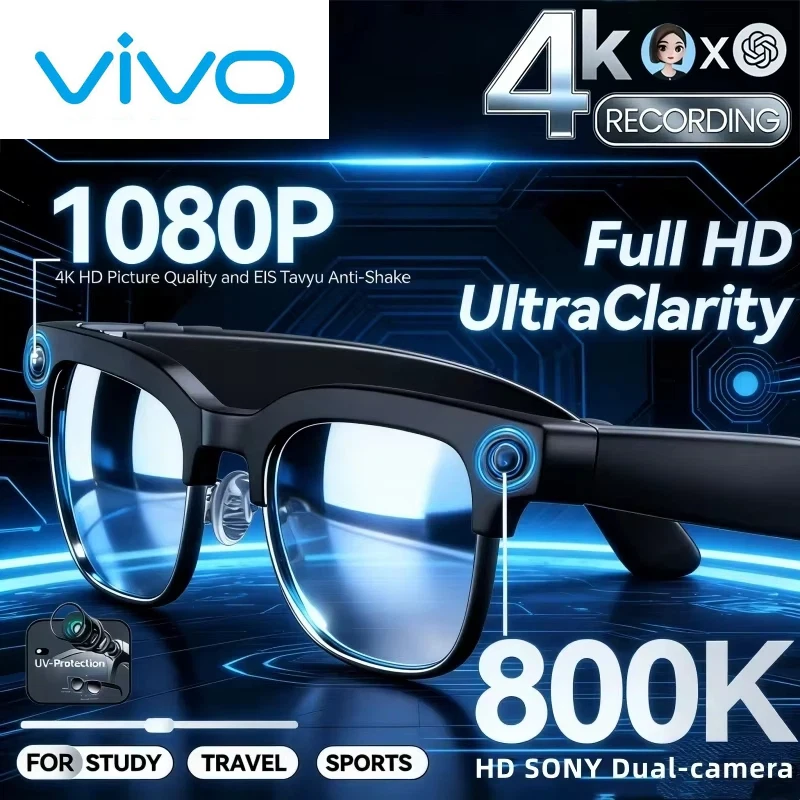 VIVO AI Smart Brille mit Multifunktionskamera Chat GPT Touch Sport Sonnenbrille Bluetooth Anruf Musik Player für Männer Frauen Geschenk Image