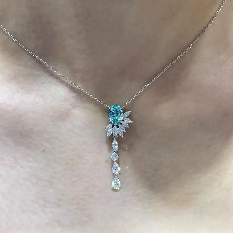 Elegante collana con nappe con pietre preziose blu alla moda per donna in argento 925 con colletto semplice e fresco, nuovo nel regalo di gioielleria raffinata