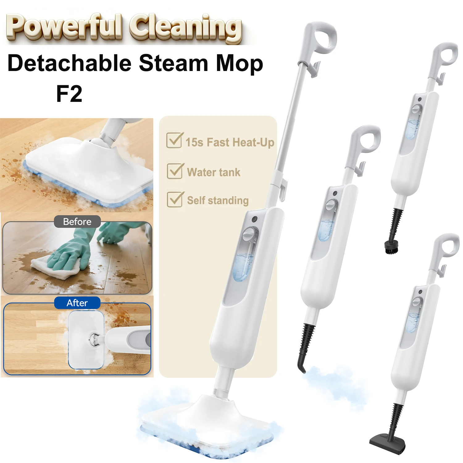 INSE F2 Steam Mop Leistungsstarker 12-in-1-Handschrubb-Dampfreiniger Abnehmbarer Hochtemperatur-Dampfmopp für Hartholzteppiche Image
