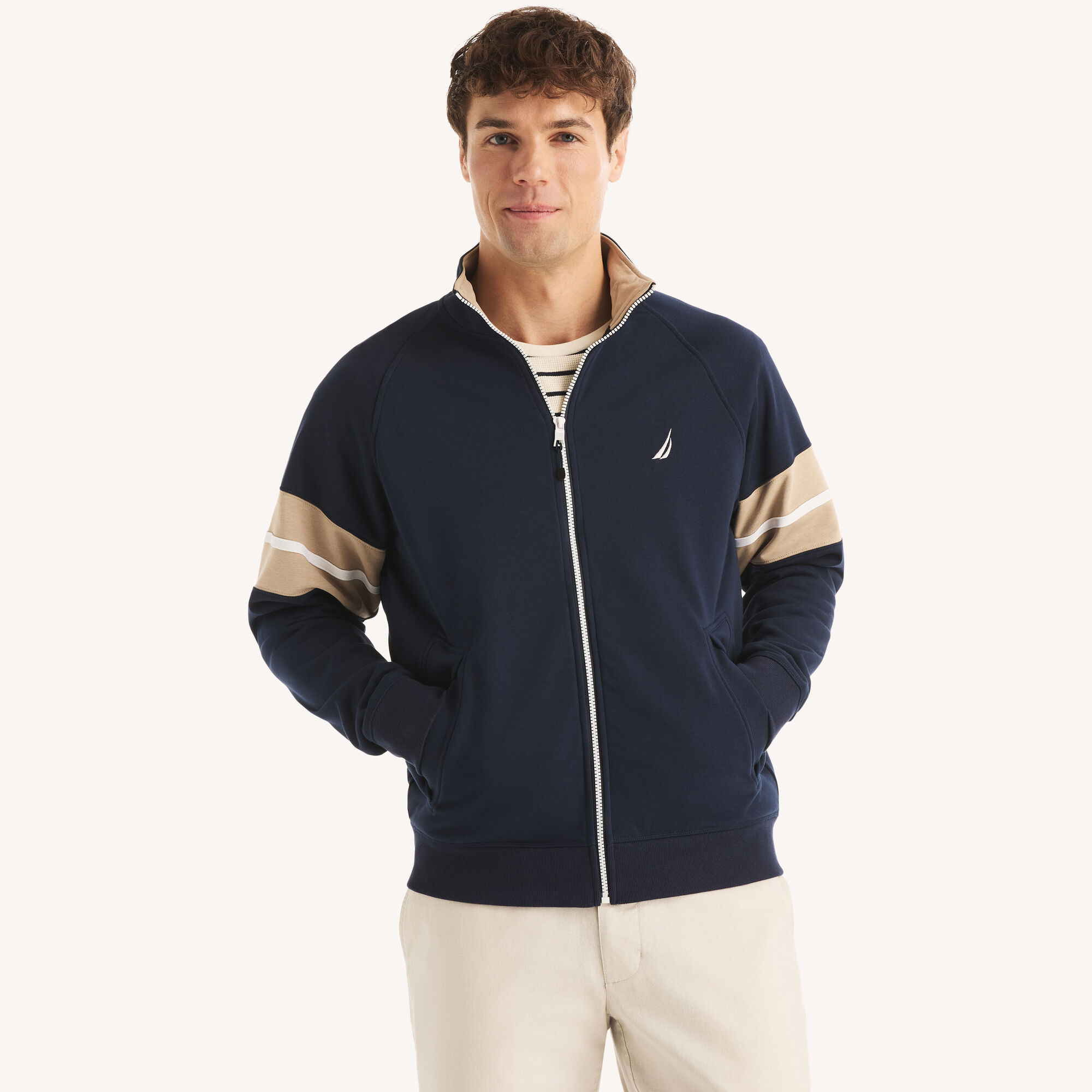 Nautica Men's Colorblock Raglan Sleeve Jacket 482 (Stellar Blue Heather), XL