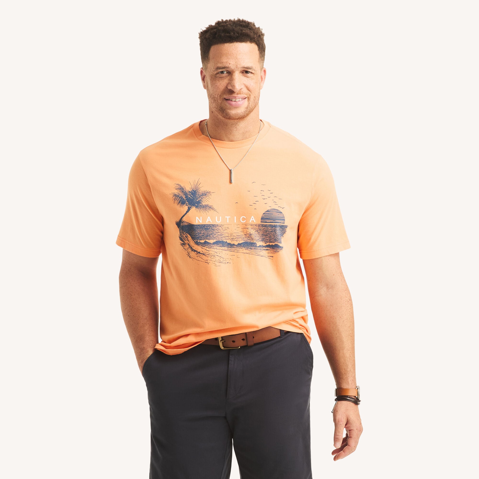 Nautica Men's Big & Tall Peace Sunset Graphic T-Shirt 801 (Nasturtium), 2XLT