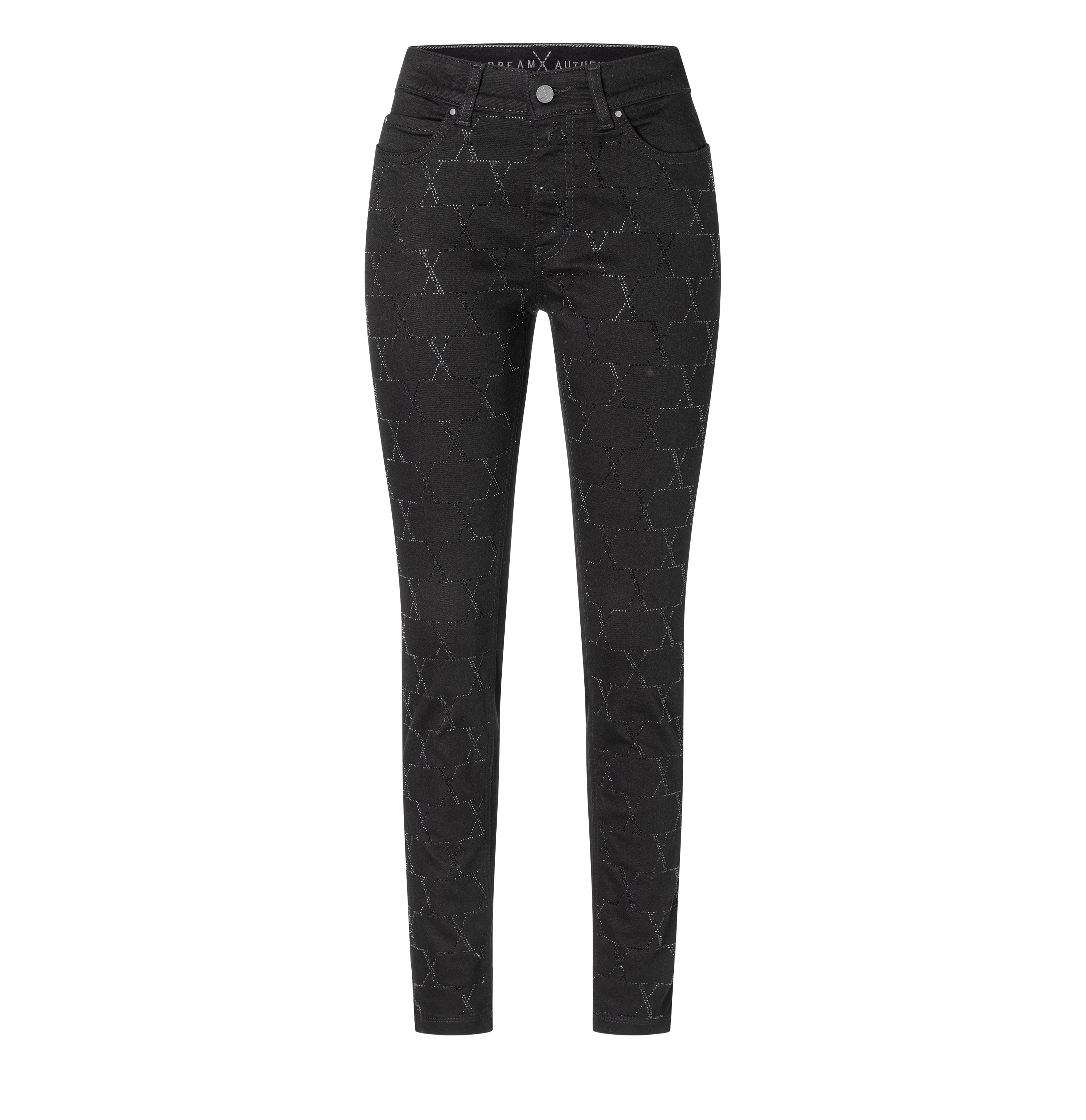 Skinny-fit-Jeans MAC "DREAM SKINNY chain glitter", Damen, Gr. 36, Länge 30, schwarz, schwarz, Denim/Jeans, Obermaterial: 83% Baumwolle, 15% Polyester, 2% Elasthan, gemustert, skinny fit knöchellang, Jeans, mit Glitzersteine Muster