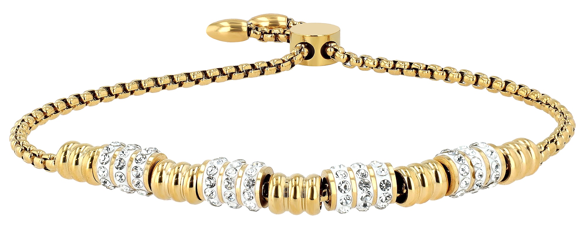 Armband ADELIA´S "Damen Armband aus Edelstahl mit Strass Steinchen 24 cm", gold, Armbänder, Damen, 24cm, Edelstahl, Armband, Ideal als Geschenk – dezent und elegant