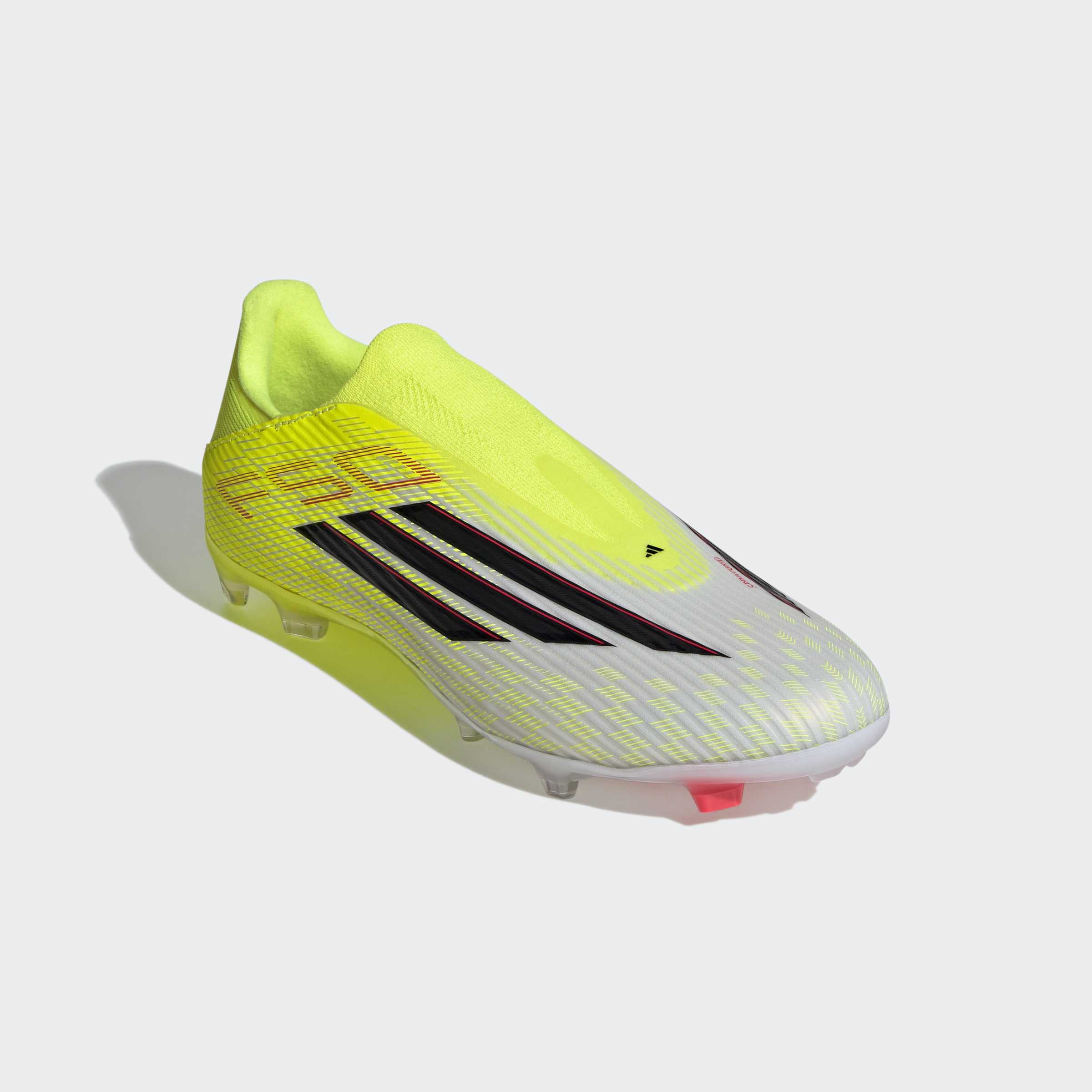 Fußballschuh ADIDAS PERFORMANCE "F50 LEAGUE, FESTE/GEMISCHTE BÖDEN, OHNE SCHNÜRUNG", Gr. 46, team solar gelb 2, core schwarz, lucid rot, Synthetik, Textil, Schuhe Fußballschuh, für viele verschiedene Böden geeignet