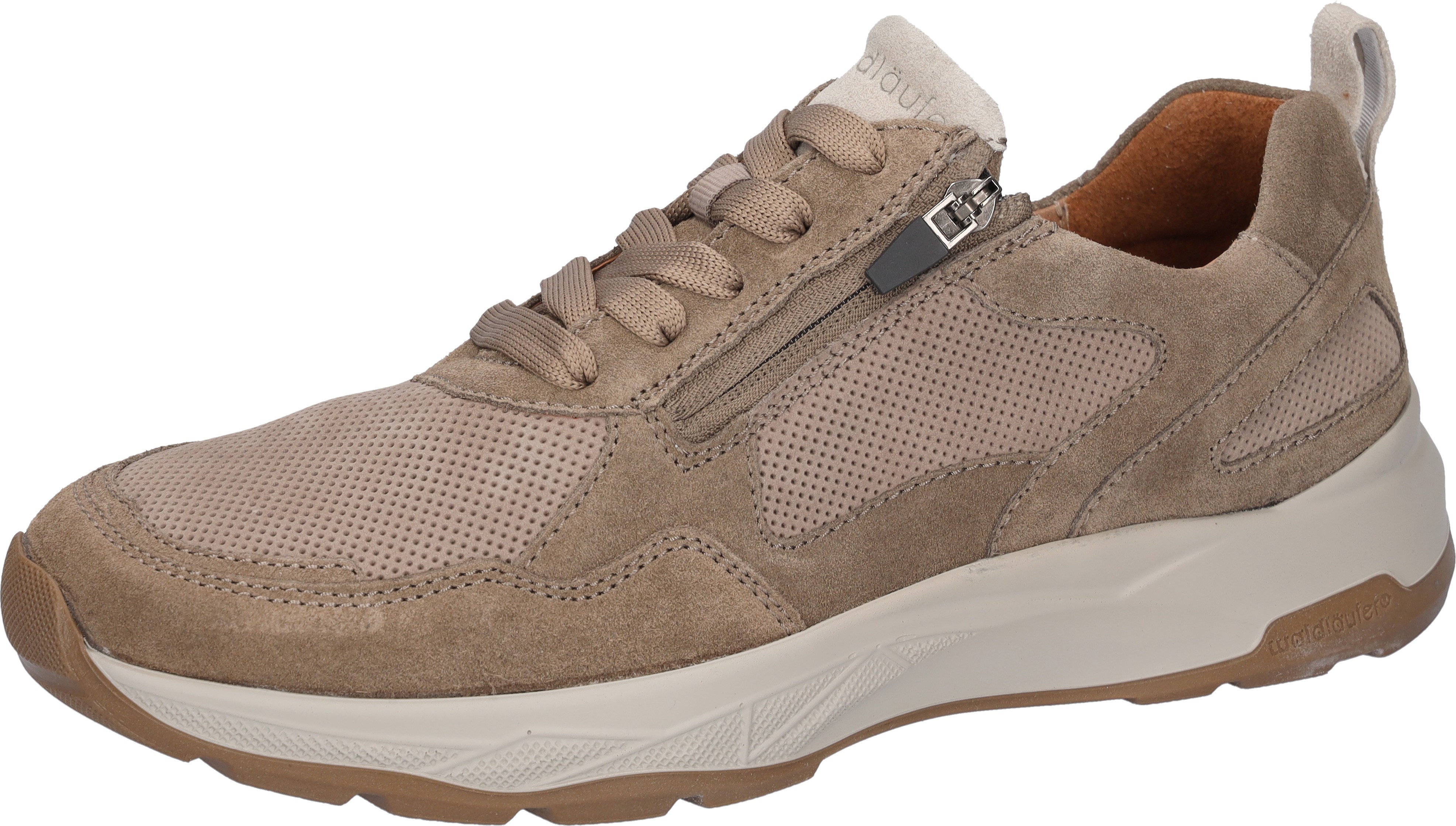 Sneaker WALDLÄUFER "H-TOM", Herren, Gr. 11 (46), beige, Nubukleder, Veloursleder, Schuhe Sneaker, Schnürschuh, Komfortschuh in bequemer Schuhweite H (= sehr weit)