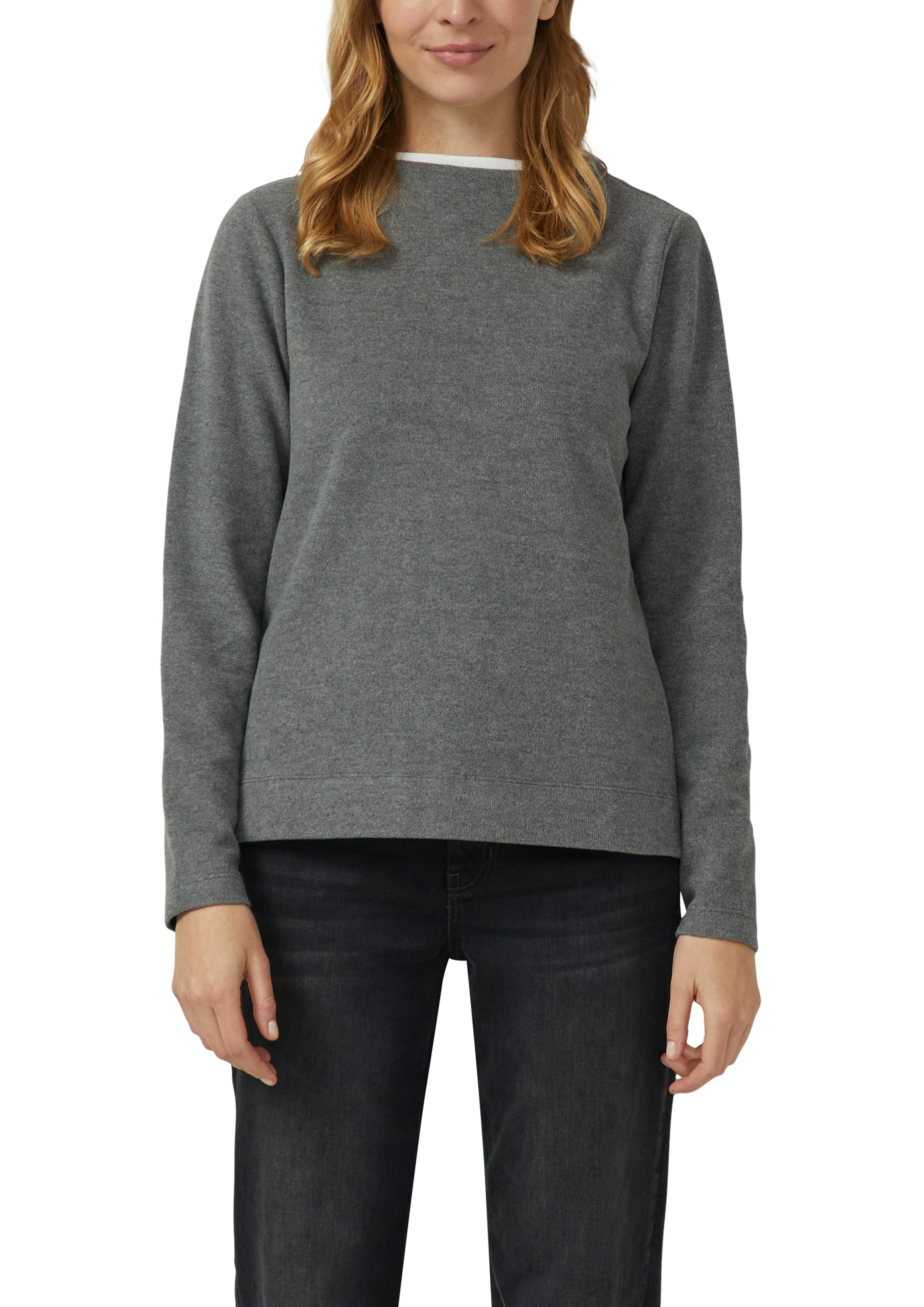 Sweatshirt S.OLIVER, Damen, Gr. 36, grau melange, Web, Obermaterial: 50% Baumwolle, 50% Polyester, unifarben, normal hüftbedeckend, Rundhals, Sweatshirts Sweatshirt, mit kleinem Stehkragen/Turtleneck
