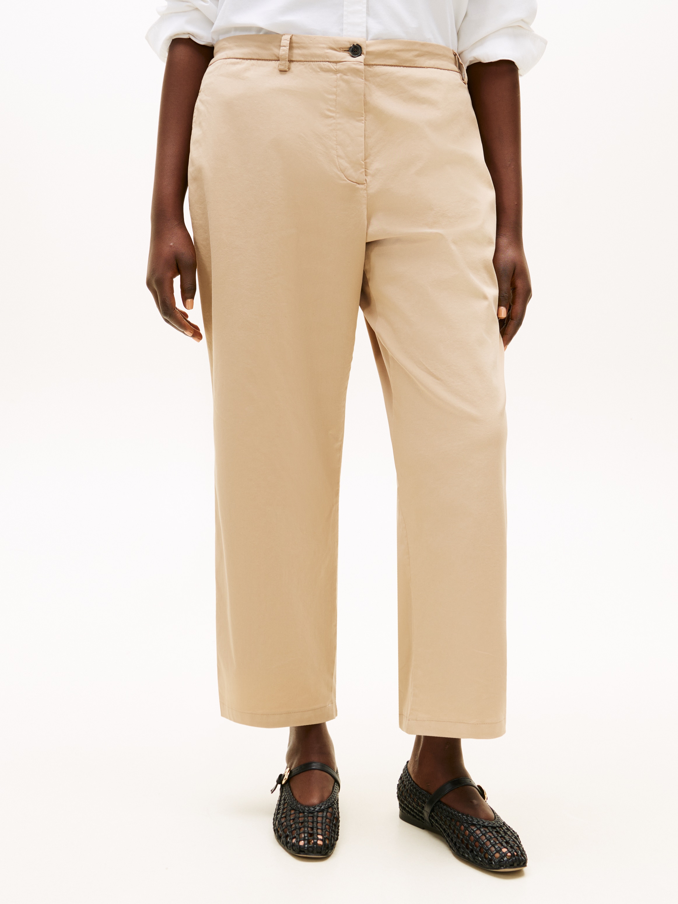 Chinohose TOMMY HILFIGER CURVE "CRV CO GMD SLIM STRAIGHT CHINO", Damen, Gr. 54, N-Gr, beige, Web, Obermaterial: 65% Baumwolle, 33% Lyocell, 2% Elasthan, unifarben, regular fit lang, Hosen Chinohose, in großen Größen