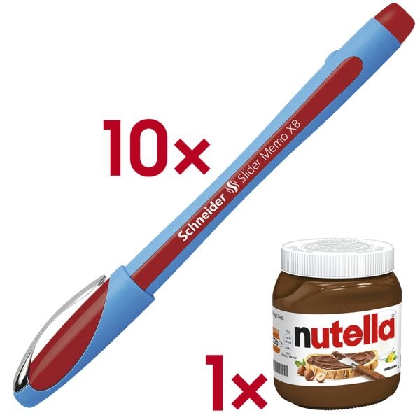 Schneider 10x Kugelschreiber »Slider Memo XB« 1502 inkl. Nougatcreme »nutella« 450g rot Image